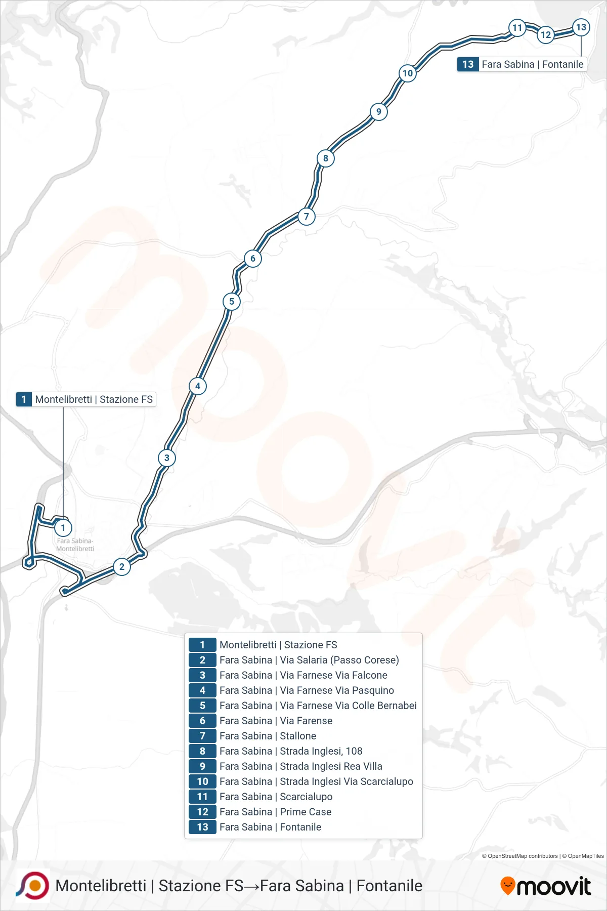 Linea COTRAL bus (Montelibretti | Stazione FS→Fara Sabina | Fontanile) - Percorsi e fermate sulla mappa
