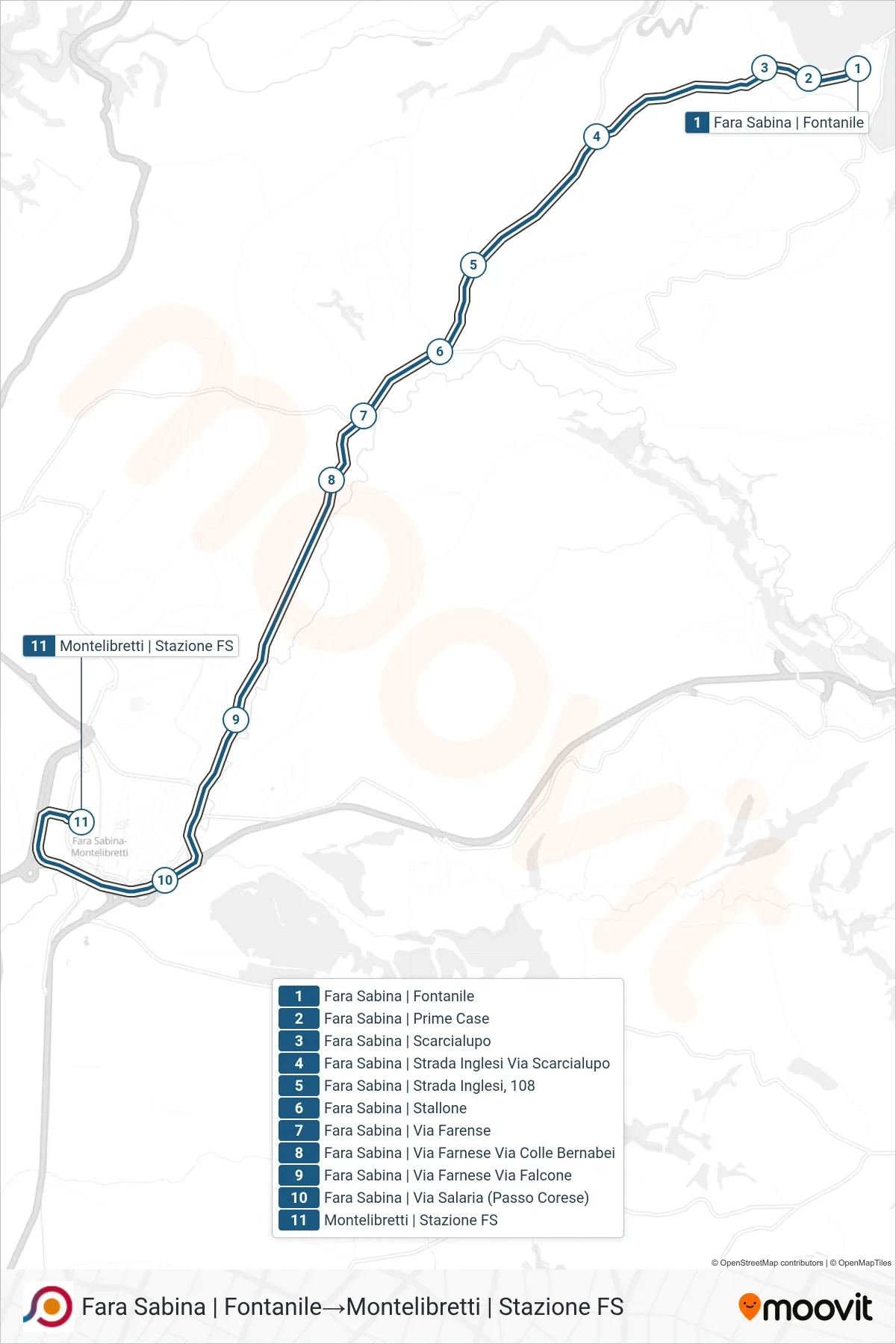Linea COTRAL  bus (Fara Sabina | Fontanile‎→Montelibretti | Stazione FS) - Percorsi e fermate sulla mappa
