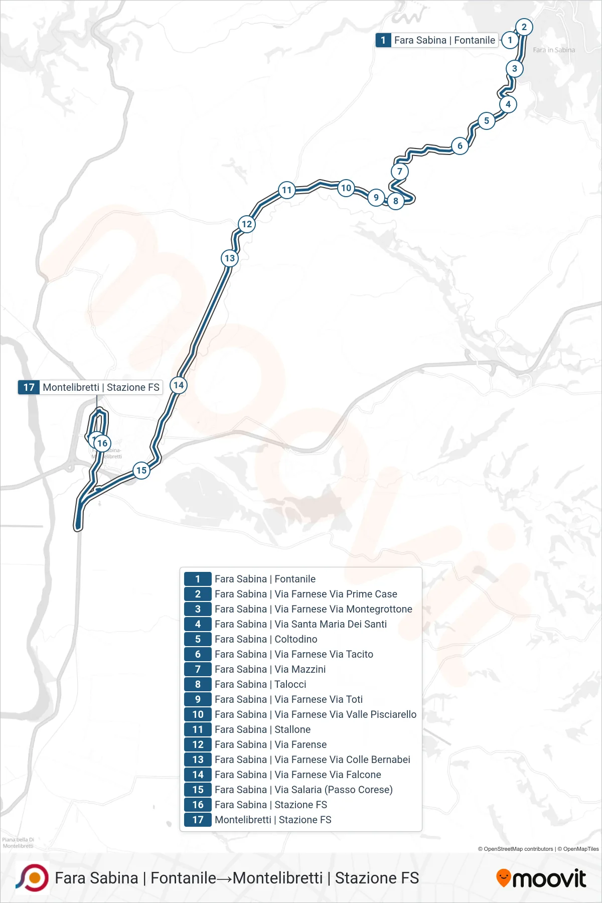 Linea COTRAL bus (Fara Sabina | Fontanile→Montelibretti | Stazione FS) - Percorsi e fermate sulla mappa