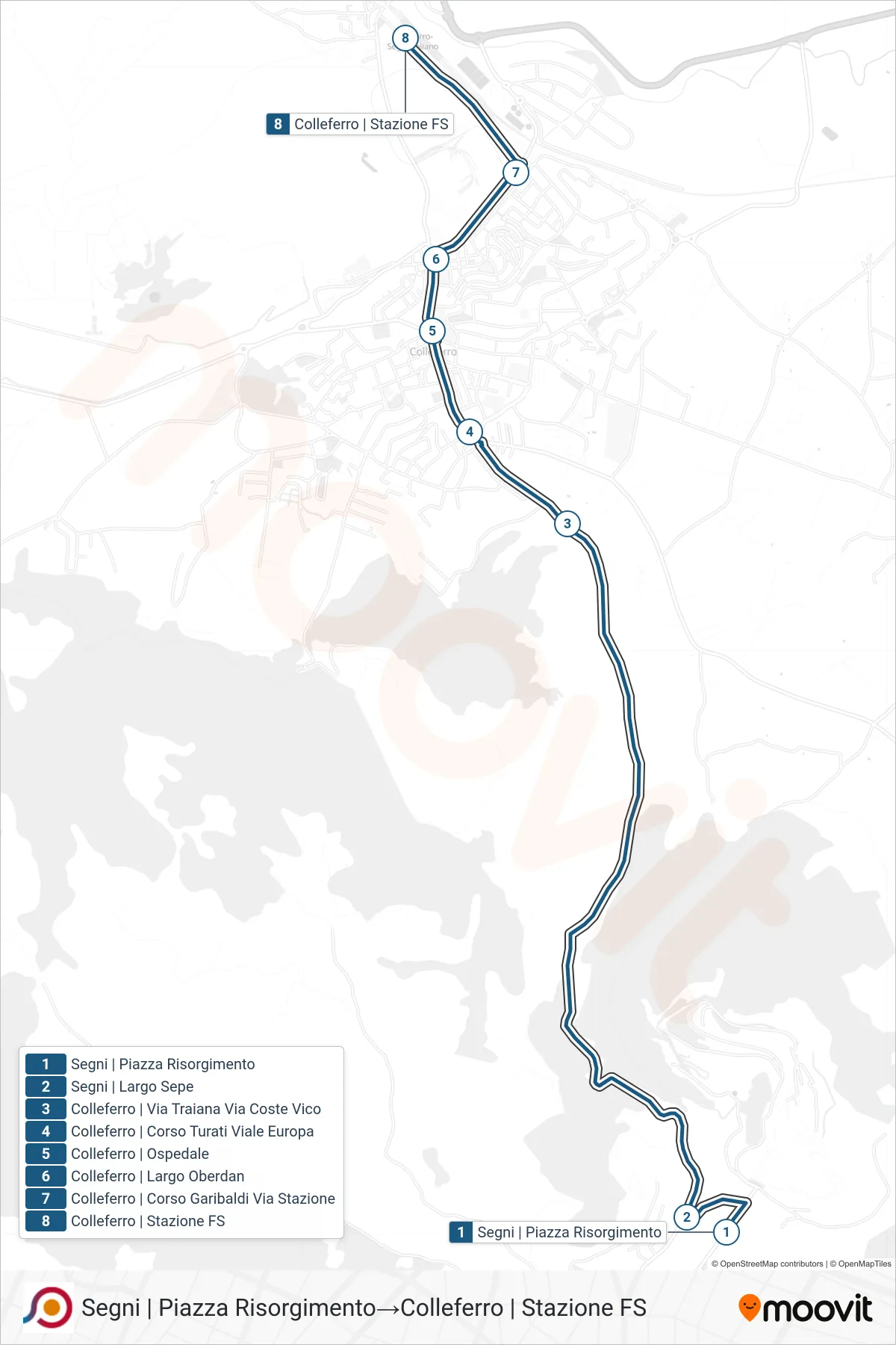 Linea COTRAL bus (Segni | Piazza Risorgimento→Colleferro | Stazione FS) - Percorsi e fermate sulla mappa