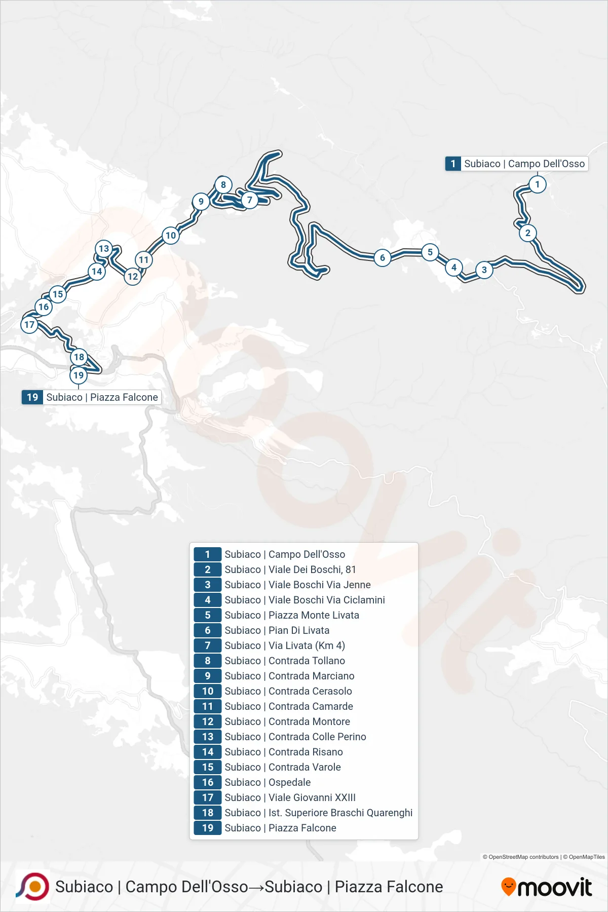 Linea COTRAL bus (Subiaco | Campo Dell'Osso→Subiaco | Piazza Falcone) - Percorsi e fermate sulla mappa