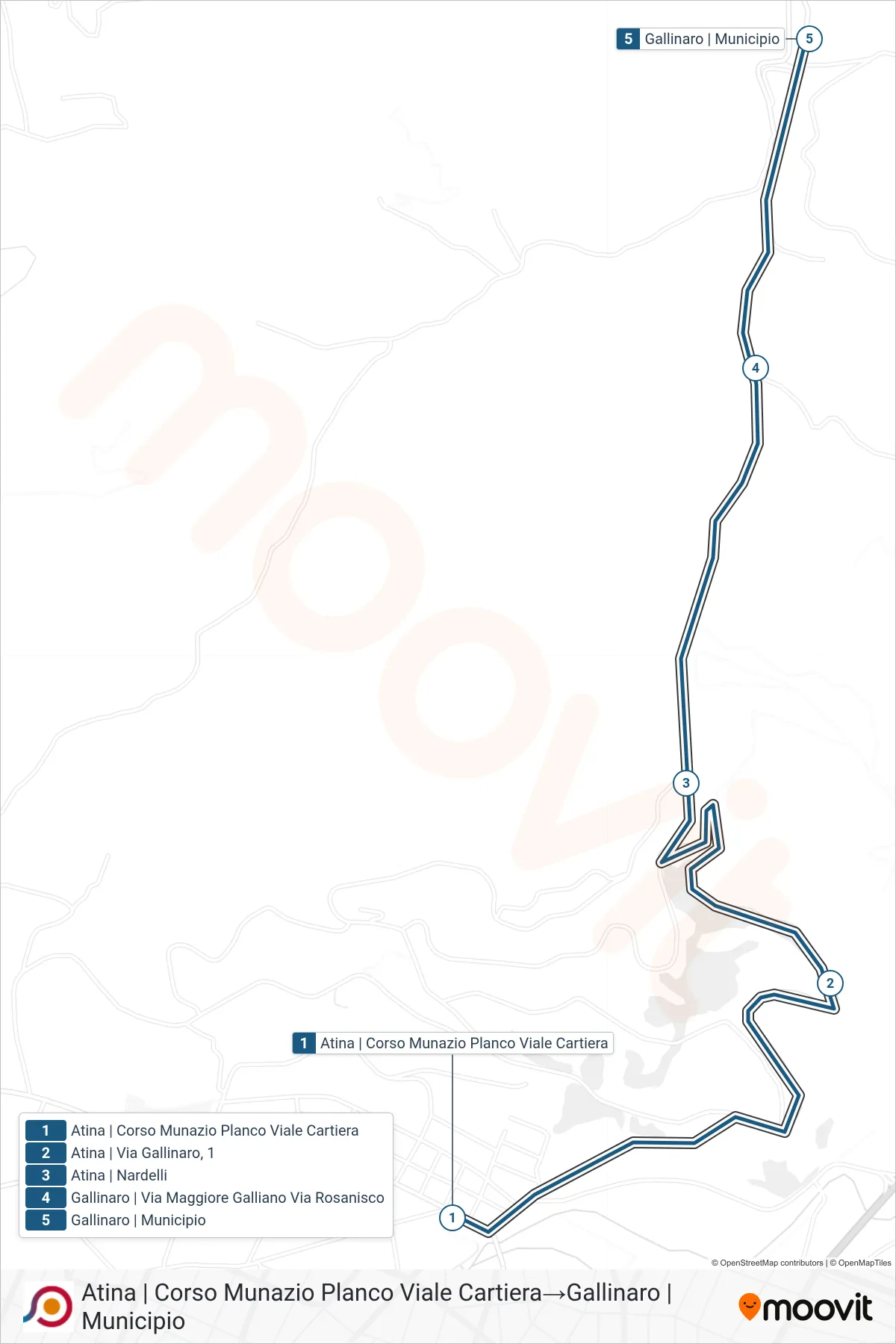 Linea COTRAL  bus (Atina | Corso Munazio Planco Viale Cartiera‎→Gallinaro | Municipio) - Percorsi e fermate sulla mappa