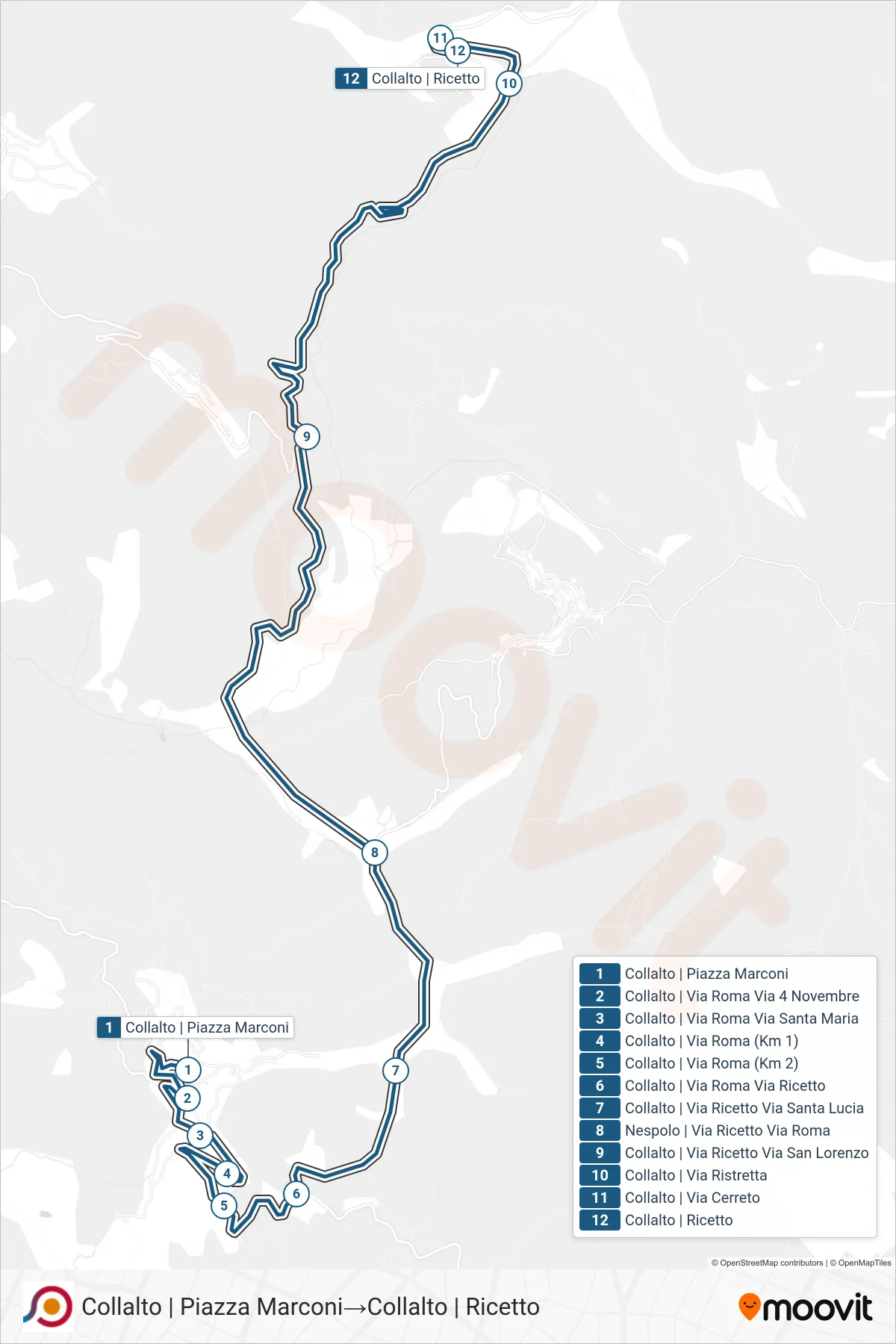Linea COTRAL bus (Collalto | Piazza Marconi→Collalto | Ricetto) - Percorsi e fermate sulla mappa