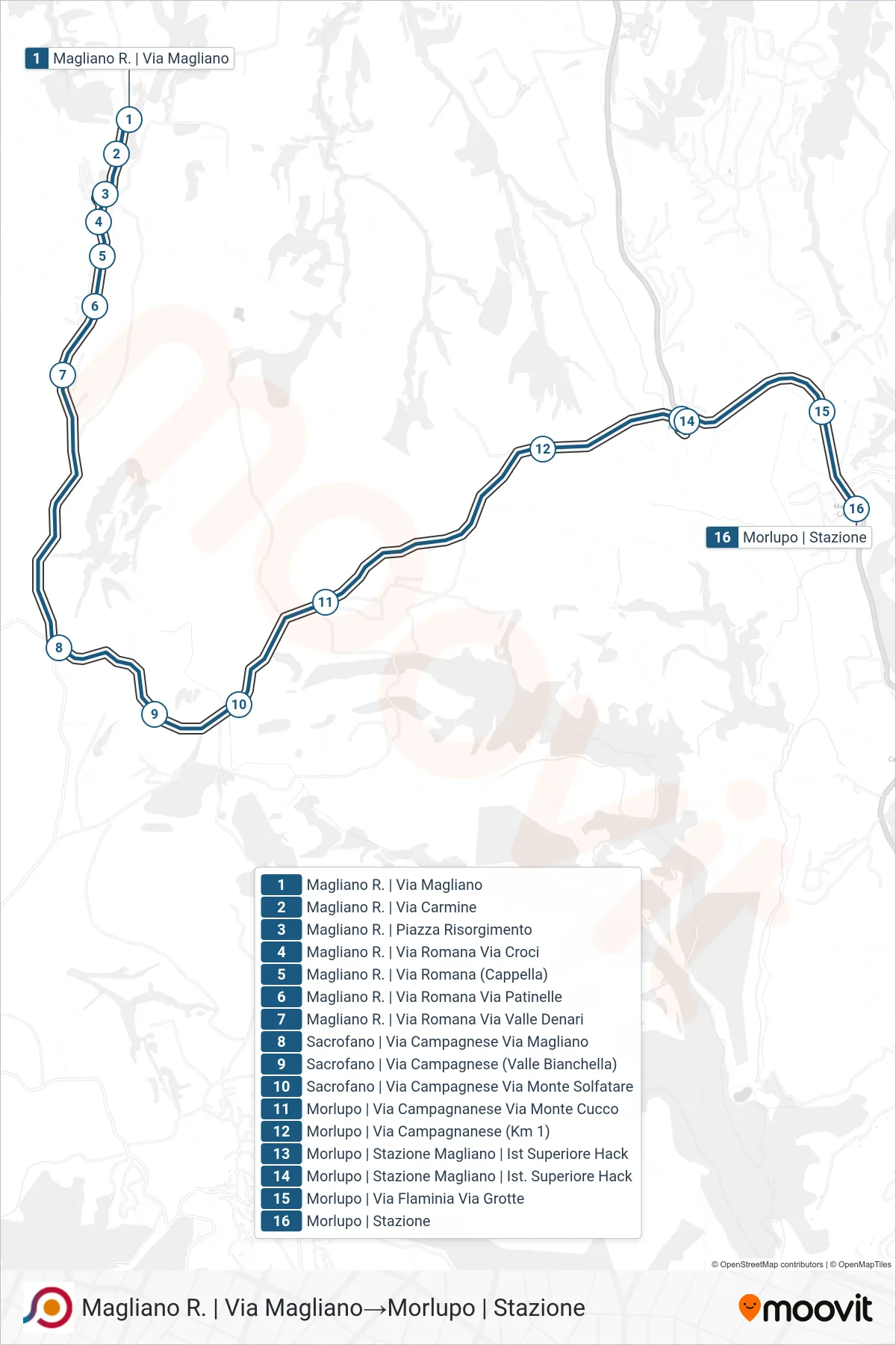 Linea COTRAL  bus (Magliano R. | Via Magliano‎→Morlupo | Stazione) - Percorsi e fermate sulla mappa