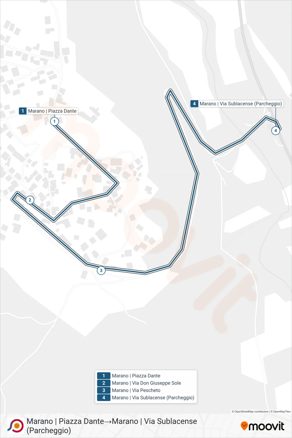 Linea COTRAL bus (Marano | Piazza Dante→Marano | Via Sublacense (Parcheggio)) - Percorsi e fermate sulla mappa