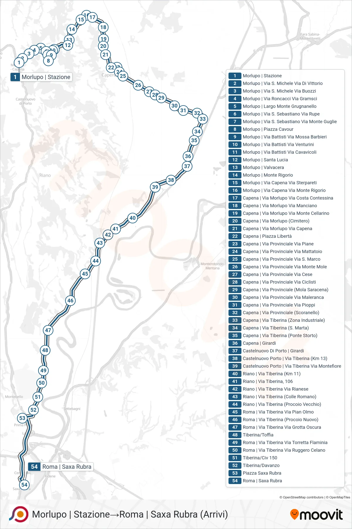 Linea COTRAL bus (Morlupo | Stazione→Roma | Saxa Rubra (Arrivi)) - Percorsi e fermate sulla mappa