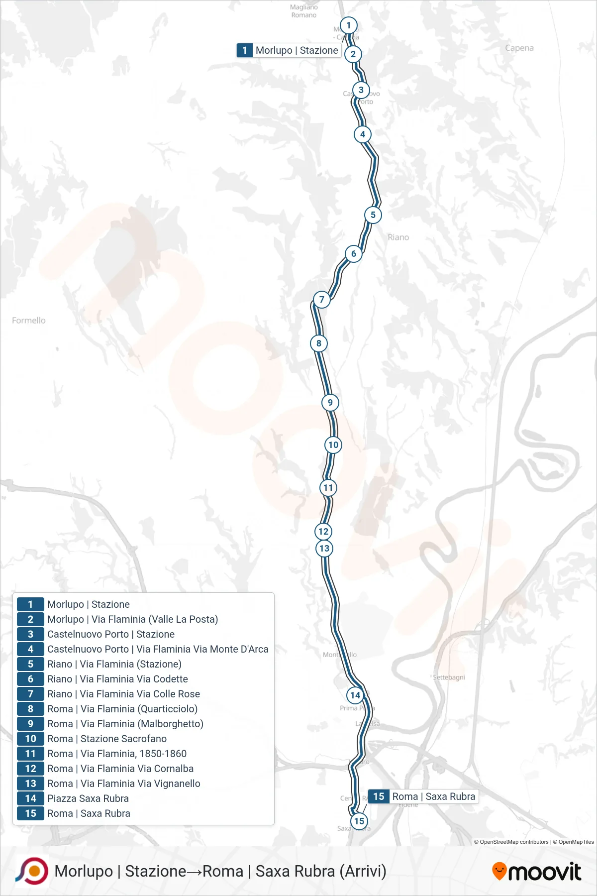 Linea COTRAL  bus (Morlupo | Stazione‎→Roma | Saxa Rubra (Arrivi)) - Percorsi e fermate sulla mappa