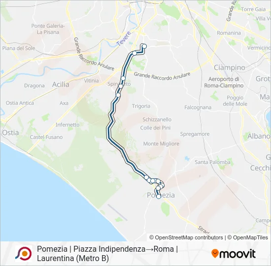Percorso linea bus COTRAL