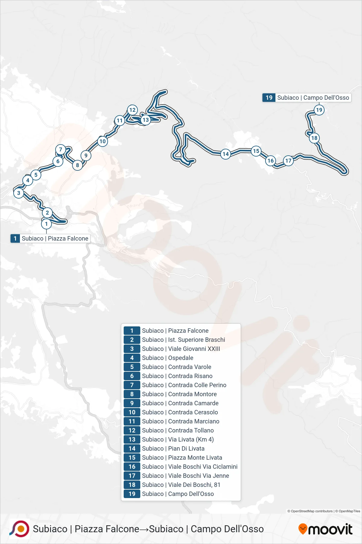 Linea COTRAL bus (Subiaco | Piazza Falcone→Subiaco | Campo Dell'Osso) - Percorsi e fermate sulla mappa