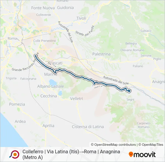 Percorso linea bus COTRAL