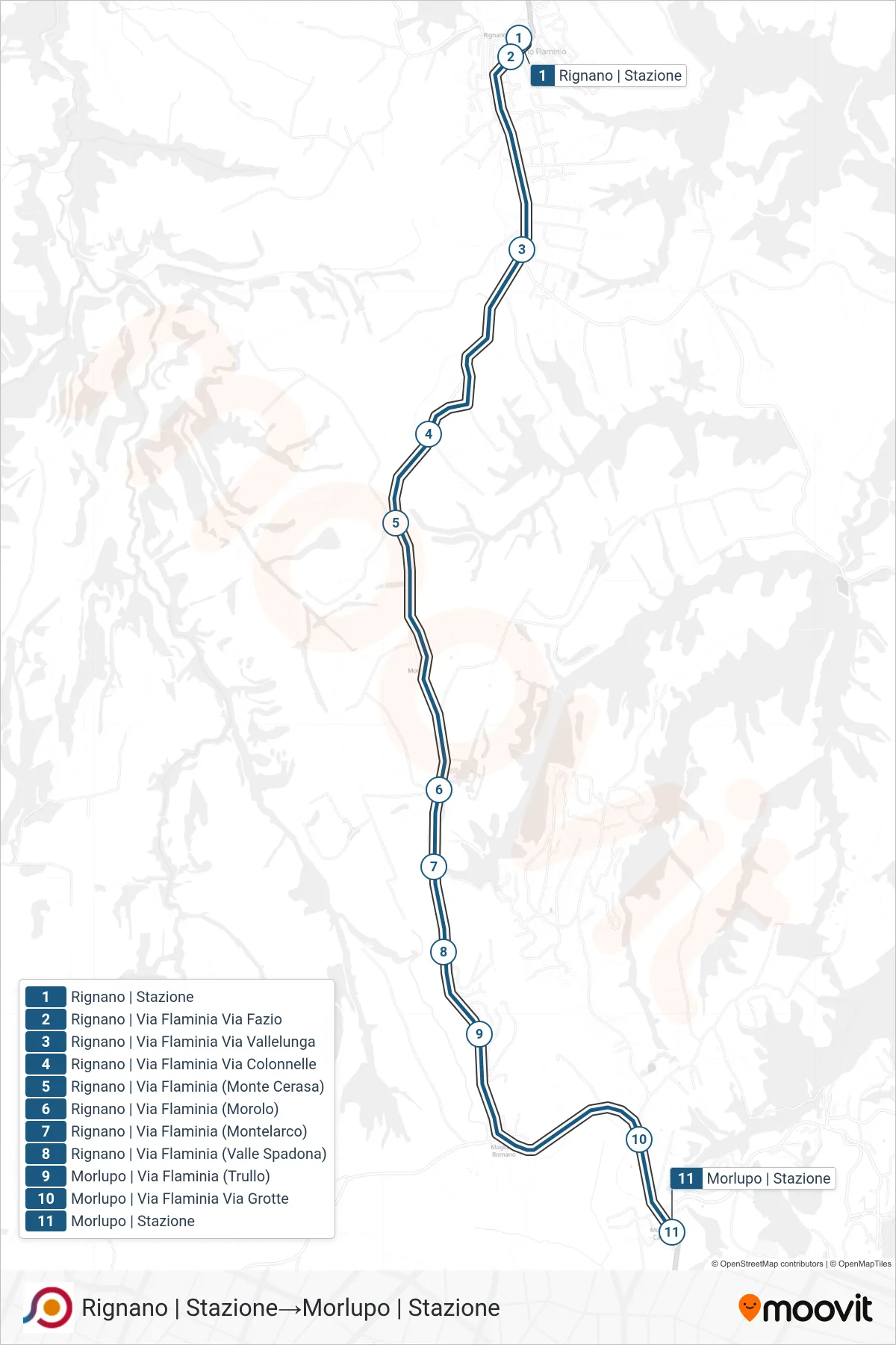Linea COTRAL bus (Rignano | Stazione→Morlupo | Stazione) - Percorsi e fermate sulla mappa