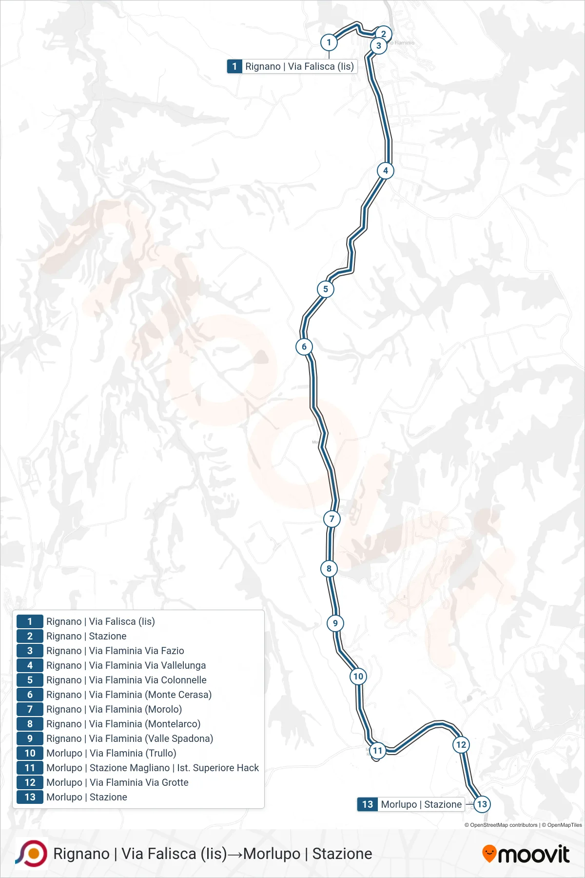 Linea COTRAL bus (Rignano | Via Falisca (Iis)→Morlupo | Stazione) - Percorsi e fermate sulla mappa