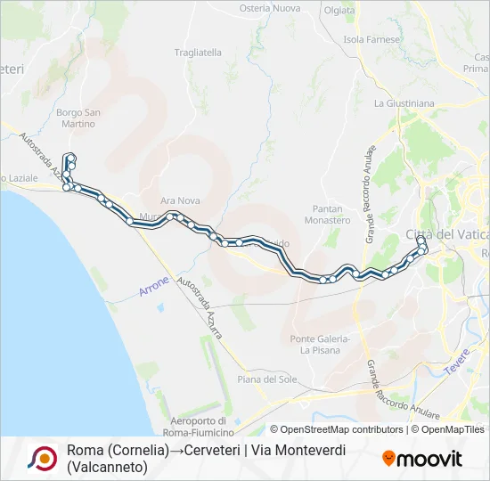 Percorso linea bus COTRAL