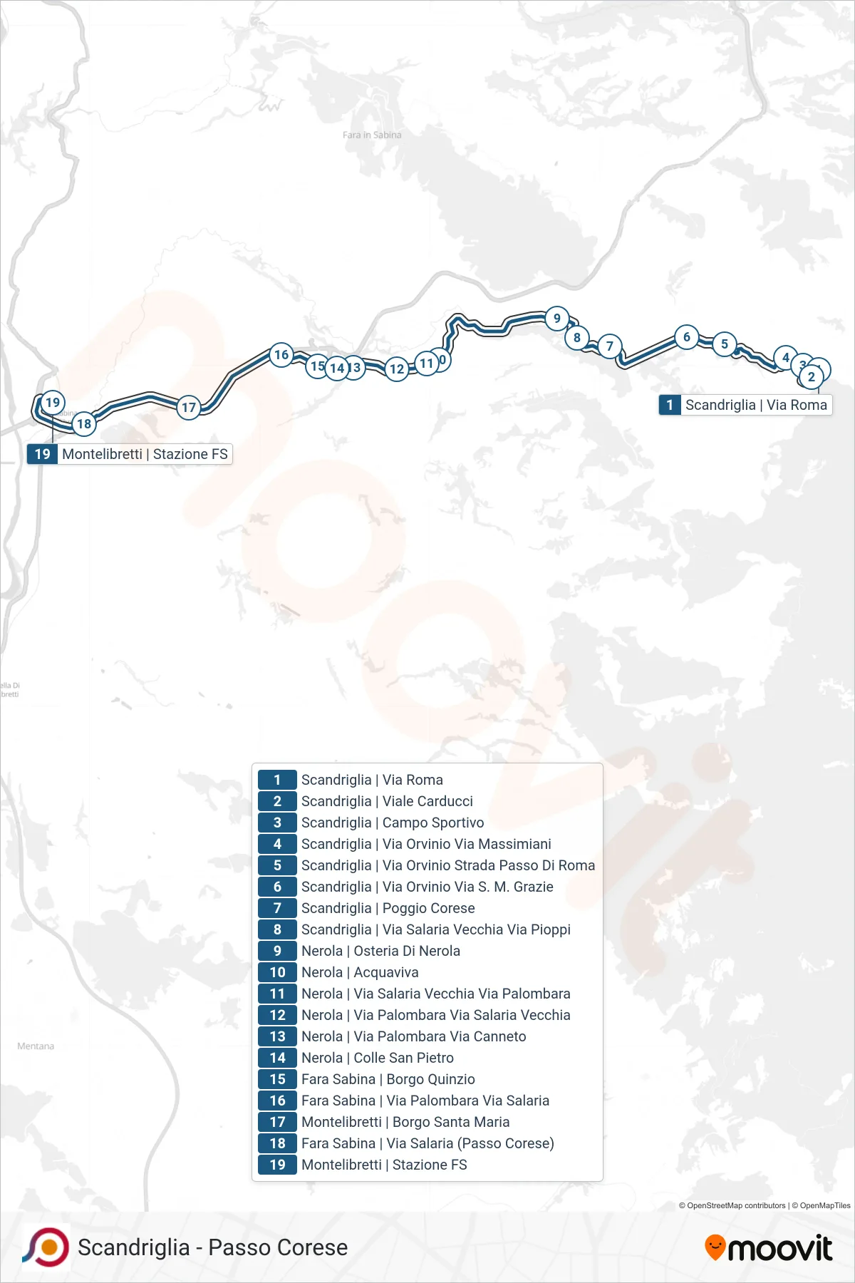 Linea COTRAL bus (Scandriglia | Via Roma→Montelibretti | Stazione FS) - Percorsi e fermate sulla mappa