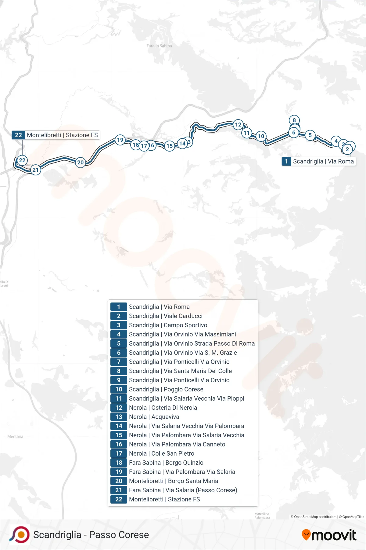 Linea COTRAL bus (Scandriglia | Via Roma→Montelibretti | Stazione FS) - Percorsi e fermate sulla mappa