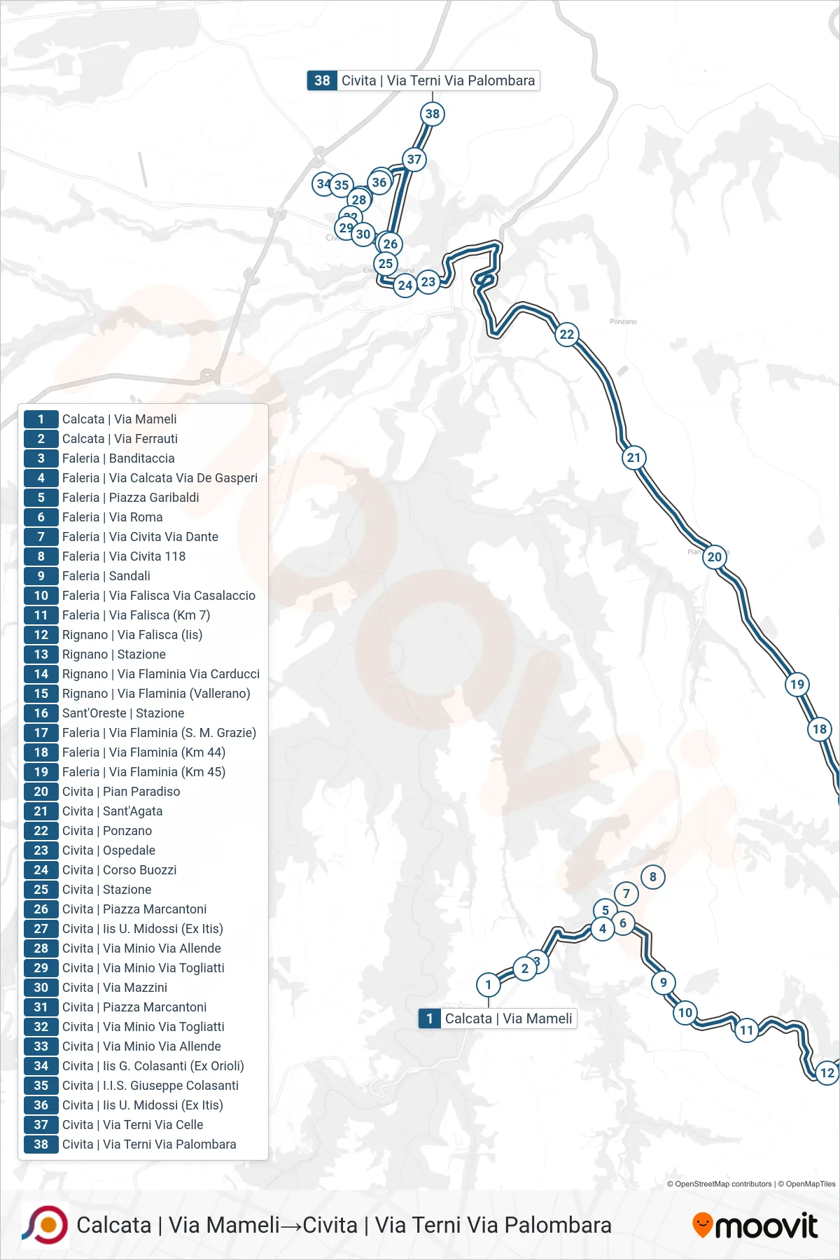 Linea COTRAL  bus (Calcata | Via Mameli‎→Civita | Via Terni Via Palombara) - Percorsi e fermate sulla mappa