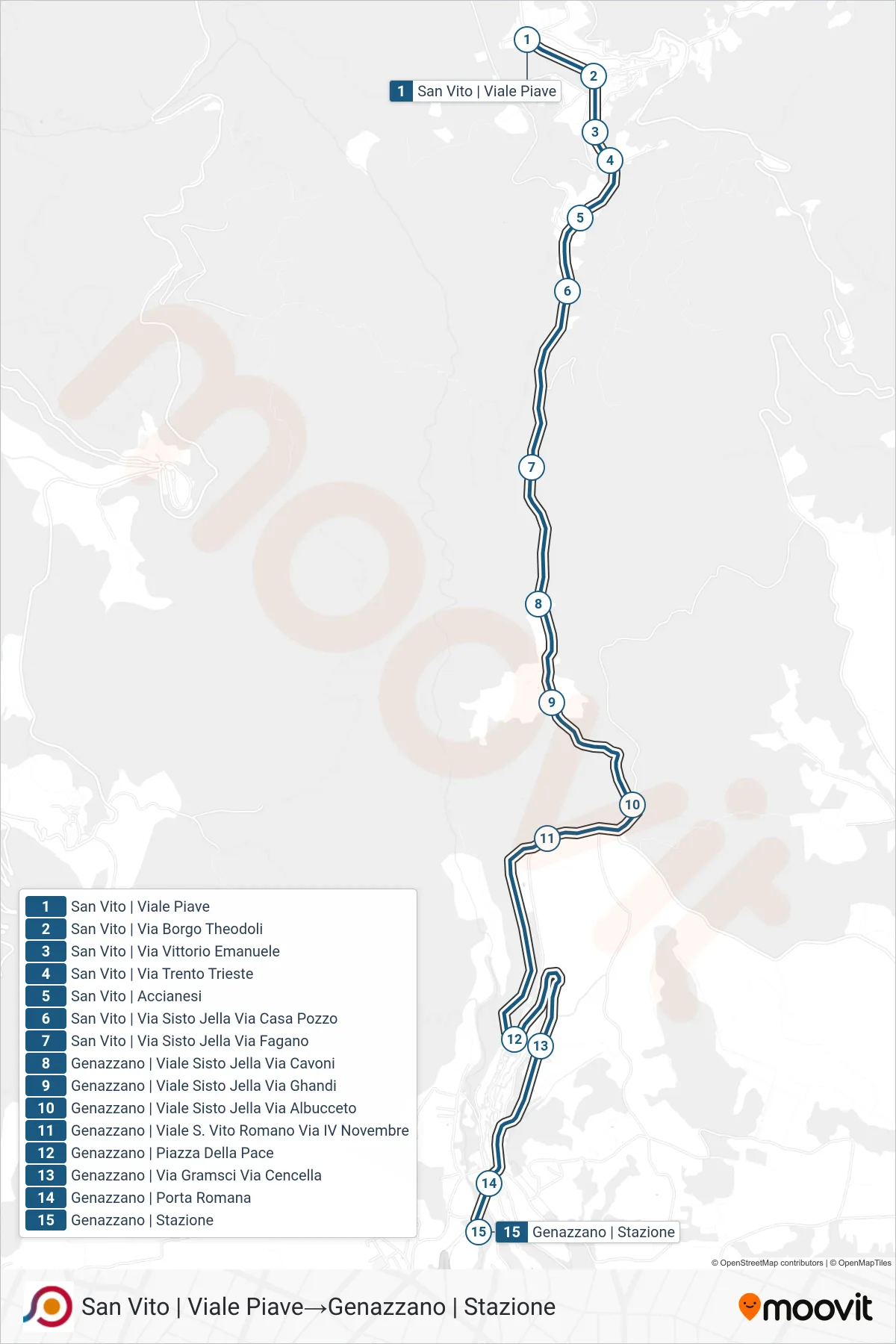 Linea COTRAL  bus (San Vito | Viale Piave‎→Genazzano | Stazione) - Percorsi e fermate sulla mappa