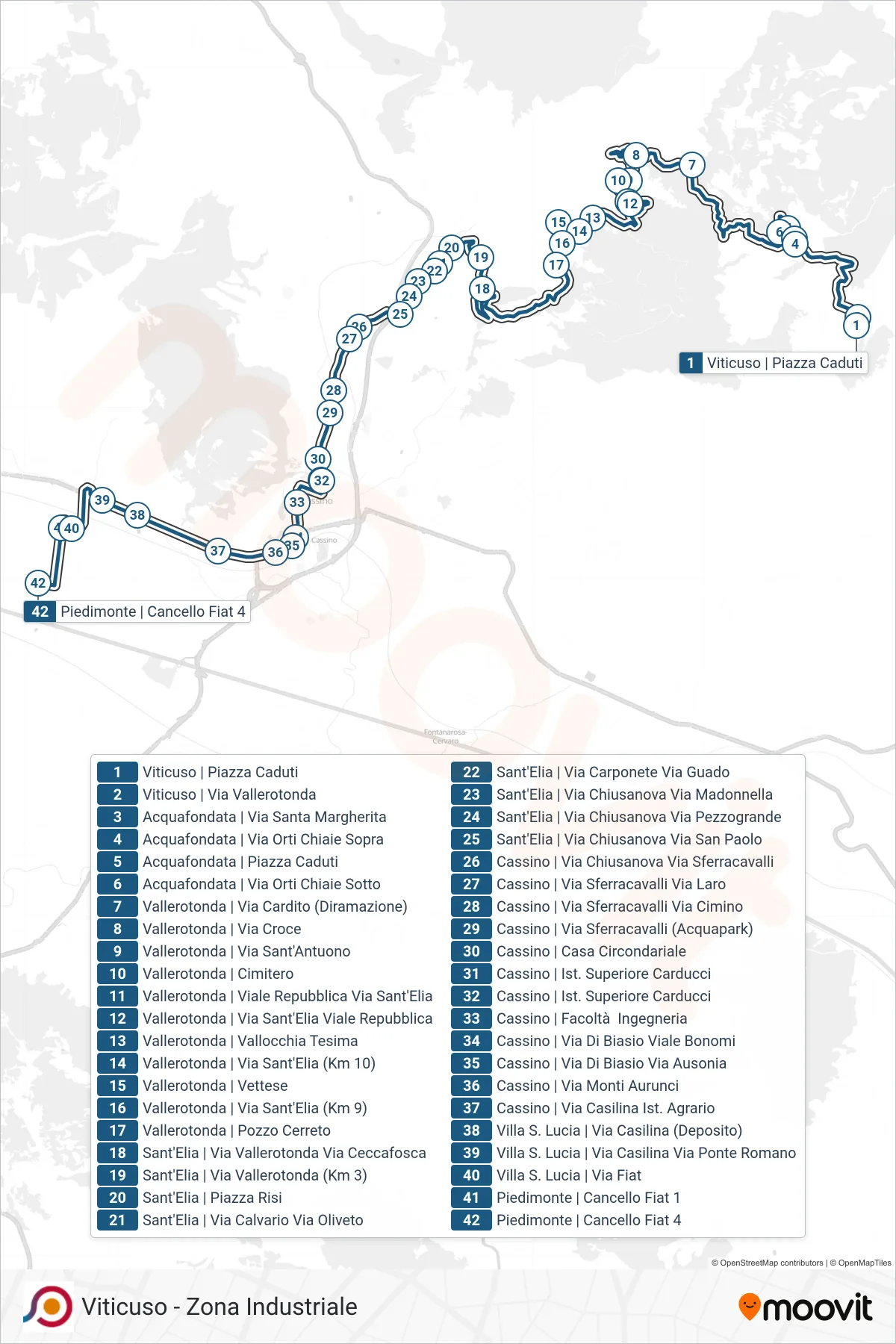 Linea COTRAL bus (Viticuso | Piazza Caduti→Piedimonte | Cancello Fiat 4) - Percorsi e fermate sulla mappa