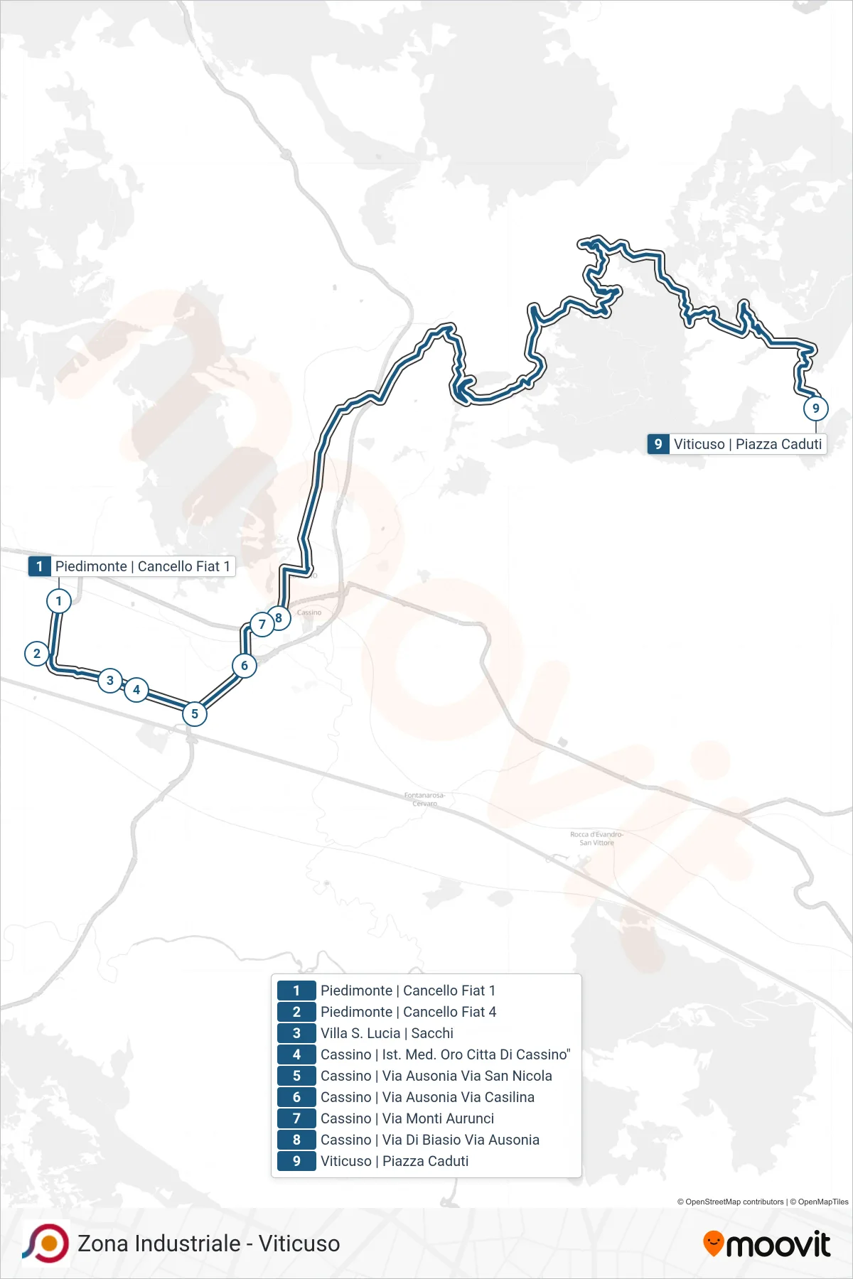Linea COTRAL bus (Piedimonte | Cancello Fiat 1→Viticuso | Piazza Caduti) - Percorsi e fermate sulla mappa