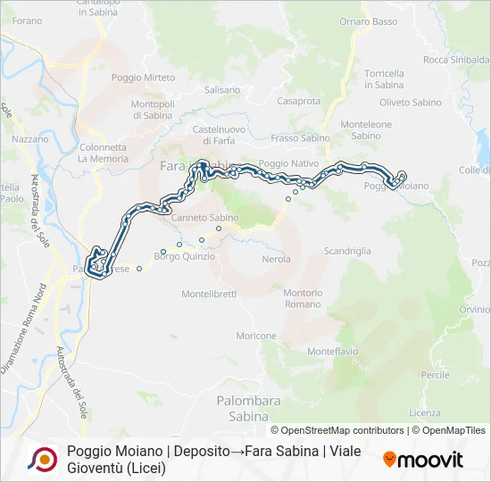 Percorso linea bus COTRAL