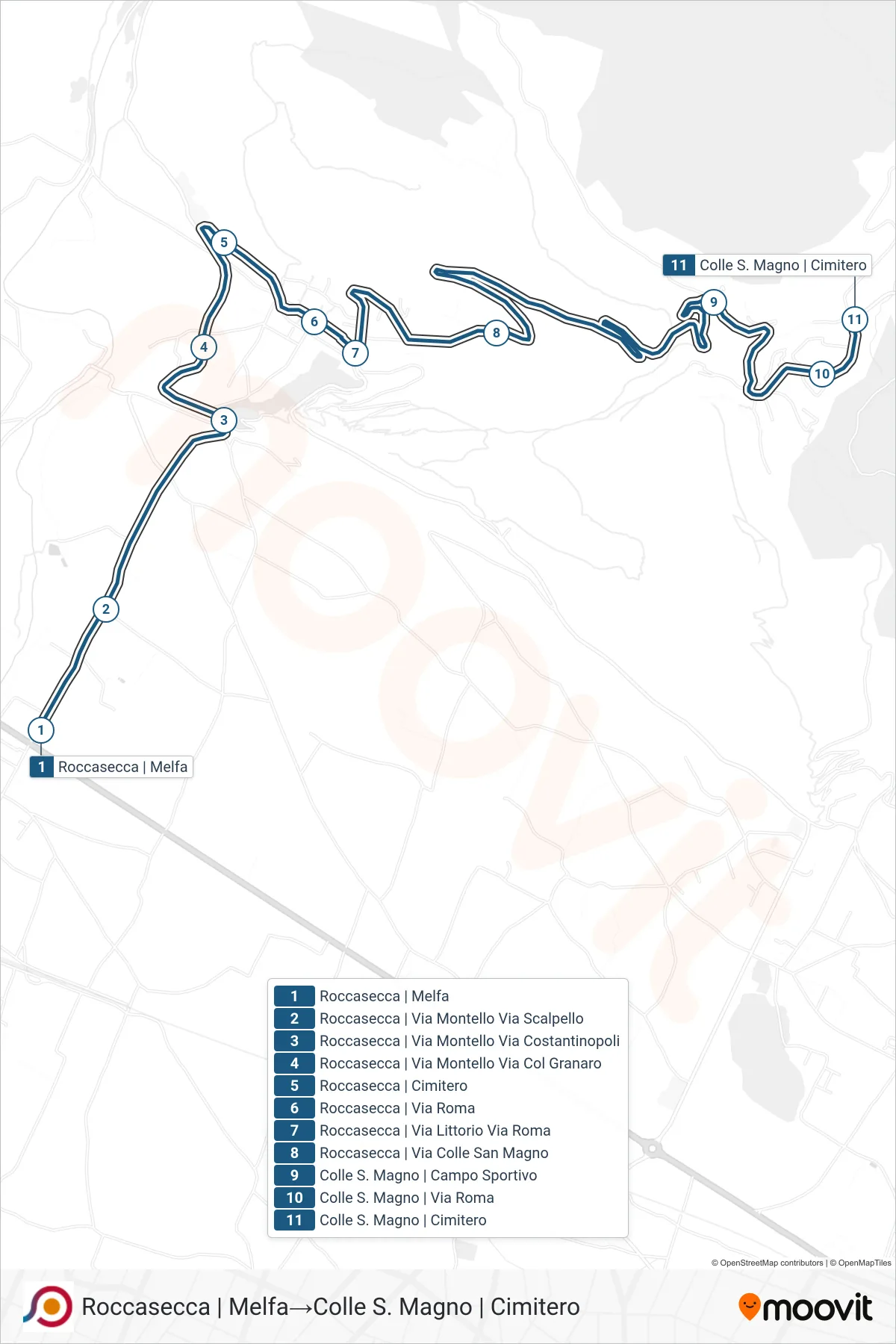 Linea COTRAL  bus (Roccasecca | Melfa‎→Colle S. Magno | Cimitero) - Percorsi e fermate sulla mappa