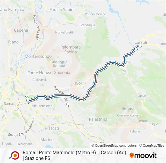 Percorso linea bus COTRAL