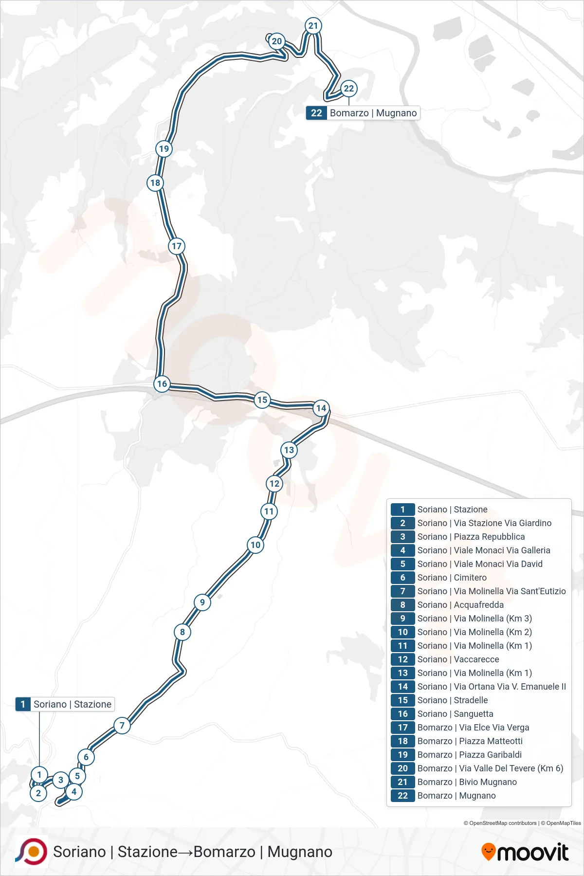 Linea COTRAL  bus (Soriano | Stazione‎→Bomarzo | Mugnano) - Percorsi e fermate sulla mappa