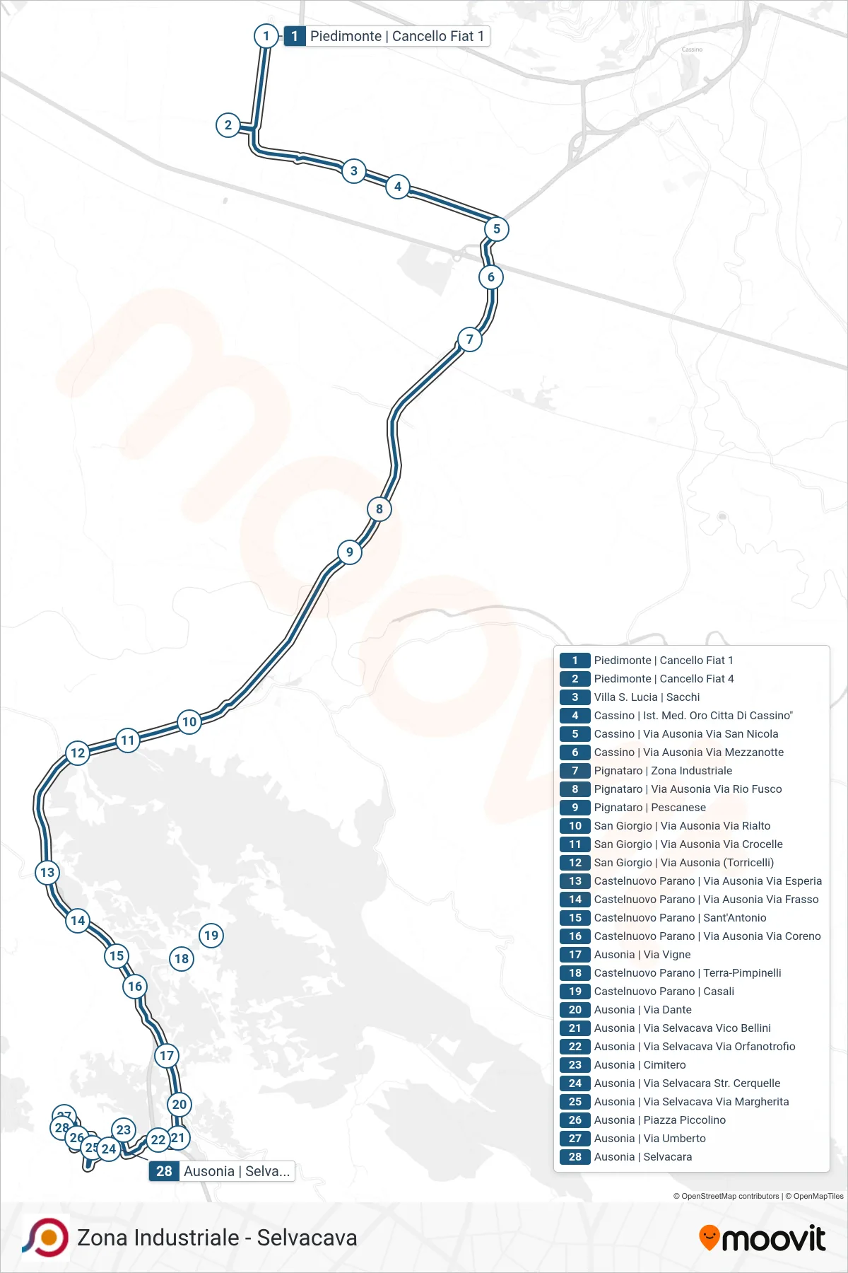 Linea COTRAL bus (Piedimonte | Cancello Fiat 1→Ausonia | Selvacara) - Percorsi e fermate sulla mappa