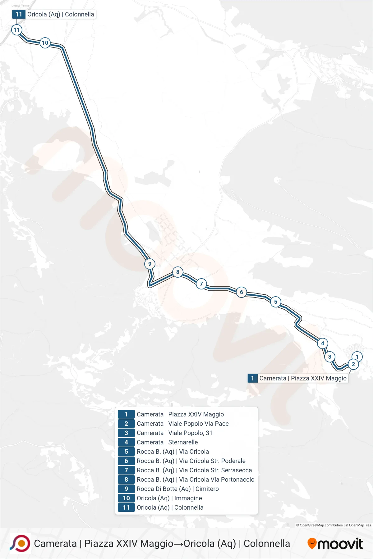 Linea COTRAL  bus (Camerata | Piazza XXIV Maggio‎→Oricola (Aq) | Colonnella) - Percorsi e fermate sulla mappa