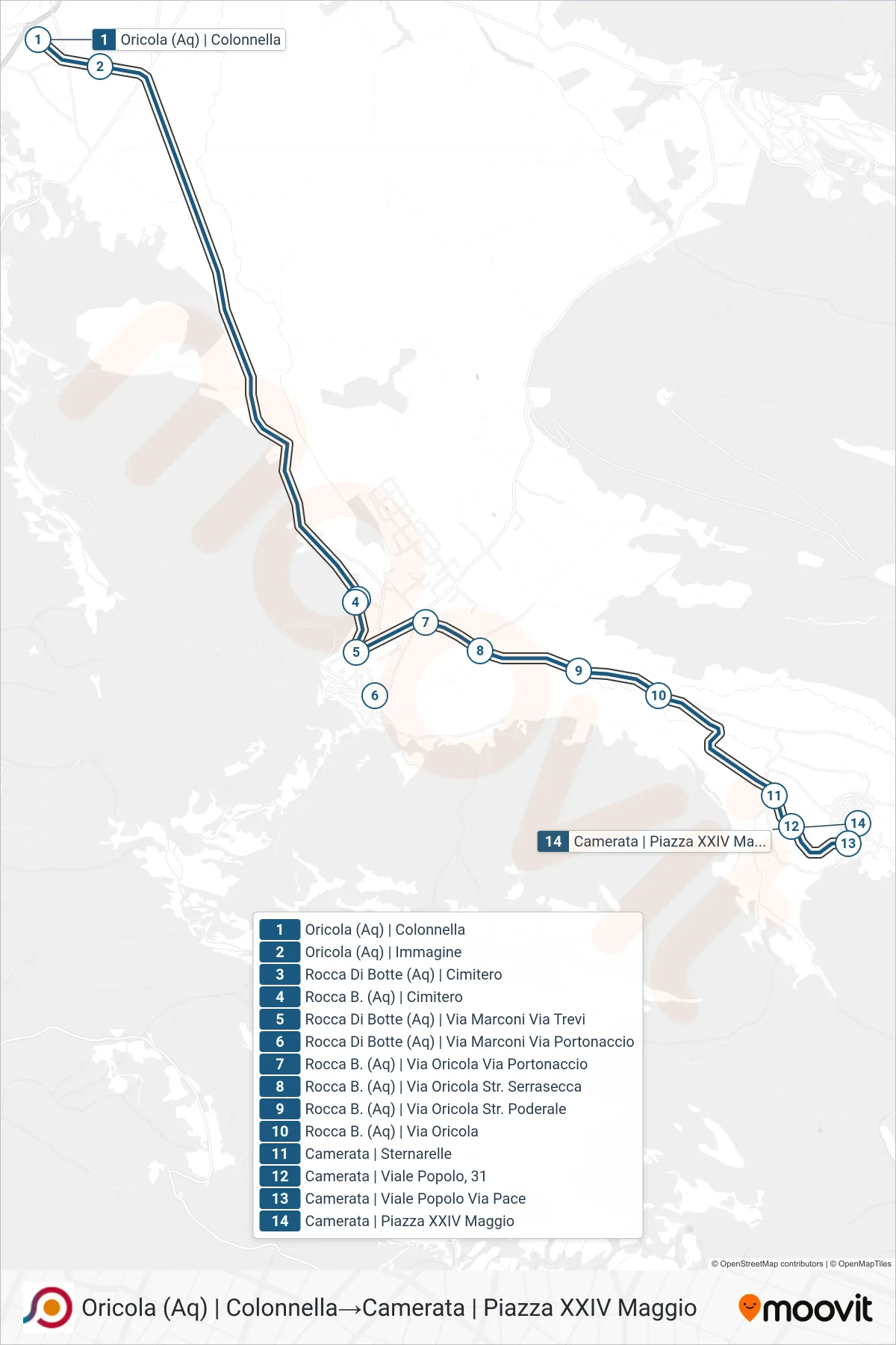 Linea COTRAL bus (Oricola (Aq) | Colonnella→Camerata | Piazza XXIV Maggio) - Percorsi e fermate sulla mappa