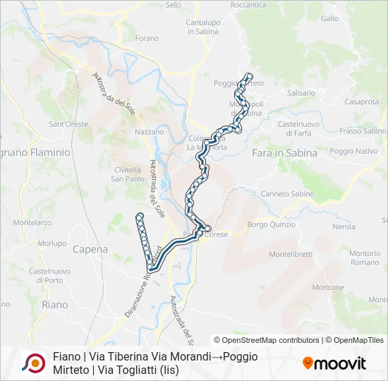 Percorso linea bus COTRAL