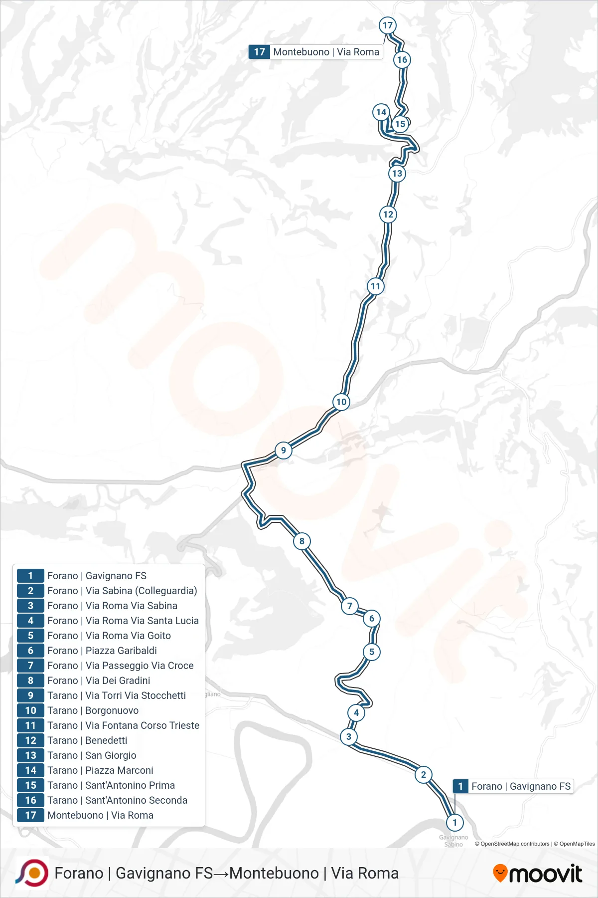 Linea COTRAL bus (Forano | Gavignano FS→Montebuono | Via Roma) - Percorsi e fermate sulla mappa