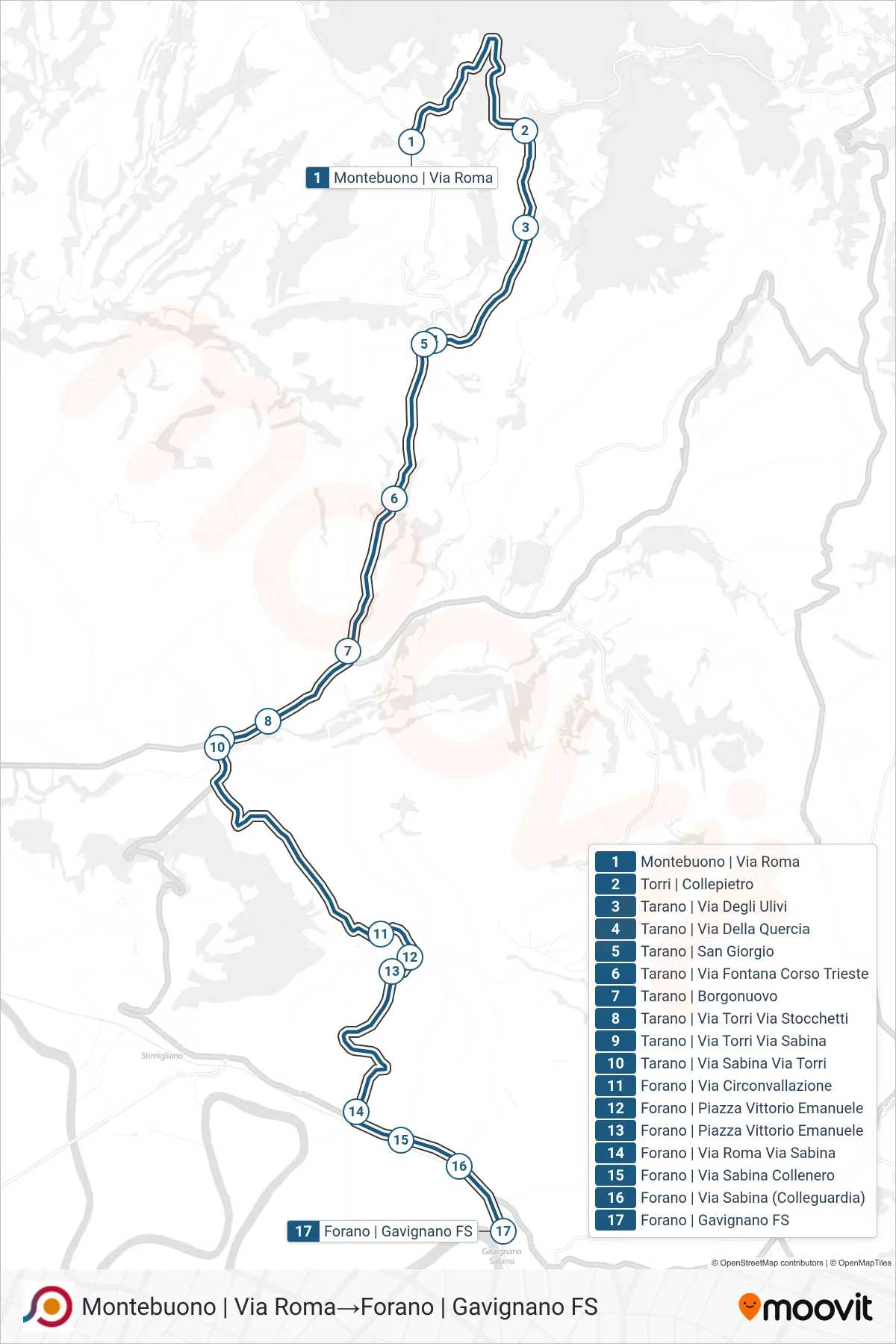 Linea COTRAL bus (Montebuono | Via Roma→Forano | Gavignano FS) - Percorsi e fermate sulla mappa