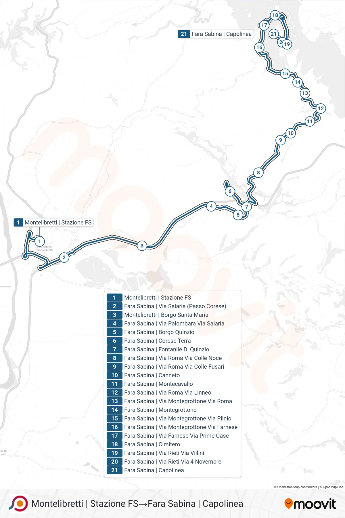 Linea COTRAL bus (Montelibretti | Stazione FS→Fara Sabina | Capolinea) - Percorsi e fermate sulla mappa