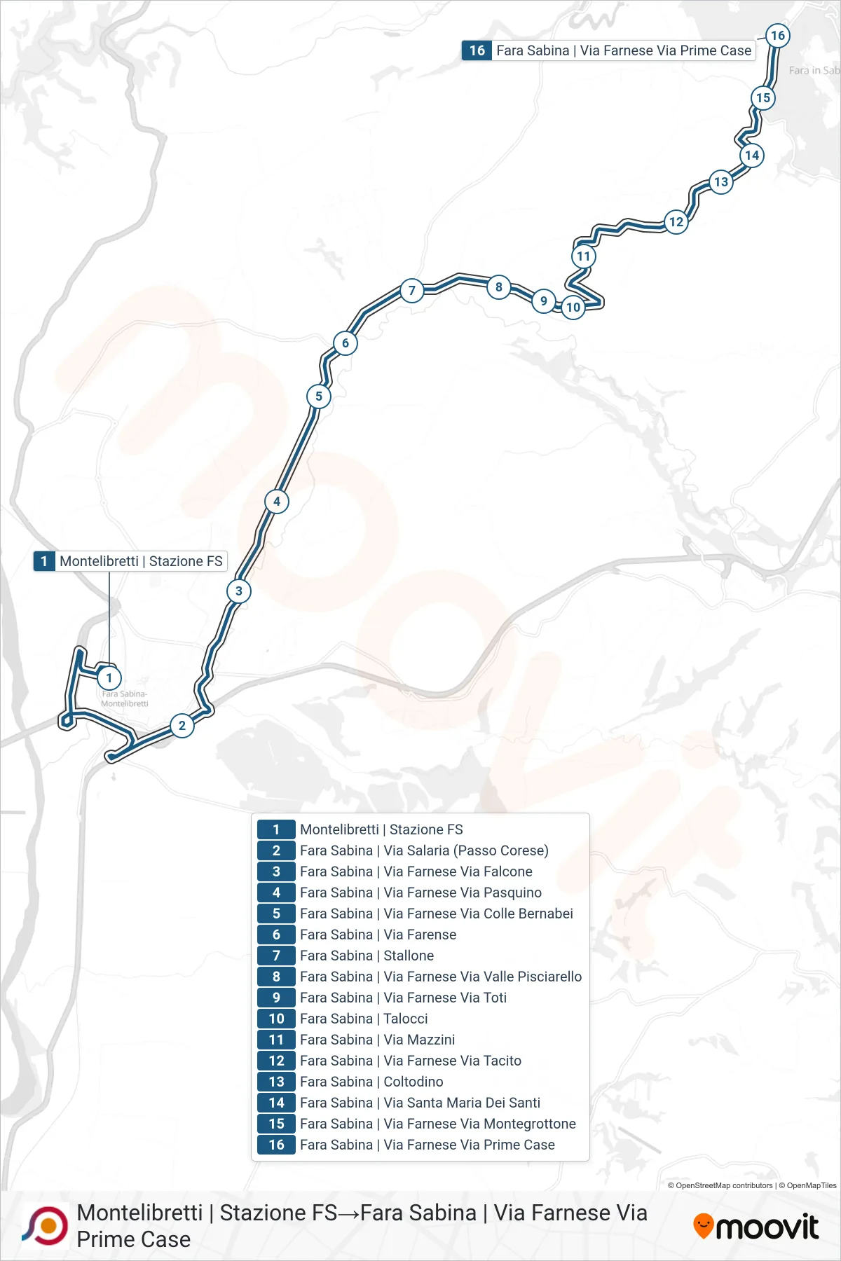 Linea COTRAL bus (Montelibretti | Stazione FS→Fara Sabina | Via Farnese Via Prime Case) - Percorsi e fermate sulla mappa