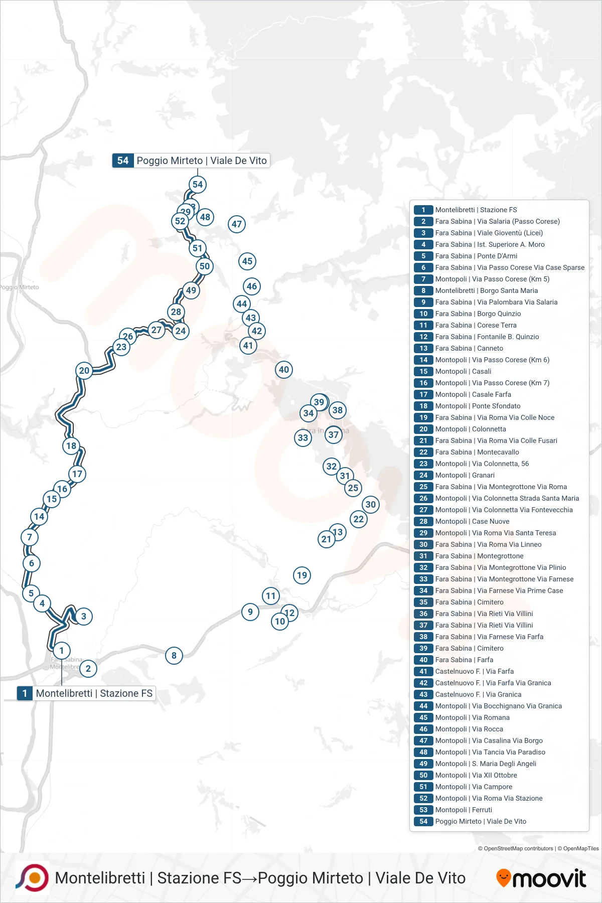 Linea COTRAL bus (Montelibretti | Stazione FS→Poggio Mirteto | Viale De Vito) - Percorsi e fermate sulla mappa