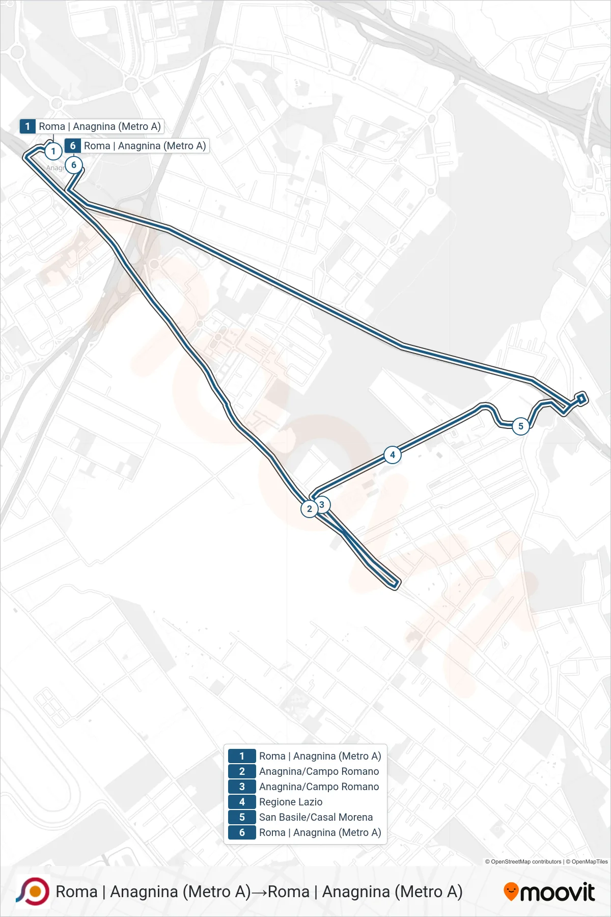 Linea COTRAL  bus (Roma | Anagnina (Metro A)‎→Roma | Anagnina (Metro A)) - Percorsi e fermate sulla mappa