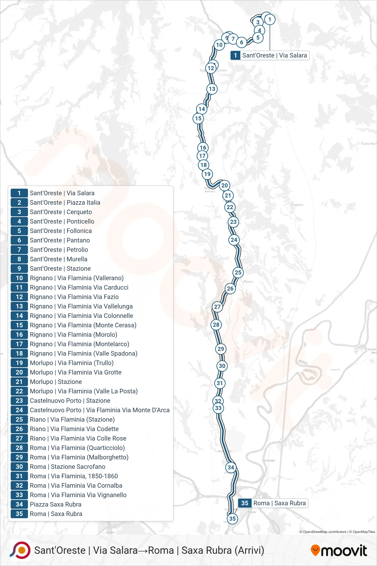 Linea COTRAL bus (Sant'Oreste | Via Salara→Roma | Saxa Rubra (Arrivi)) - Percorsi e fermate sulla mappa