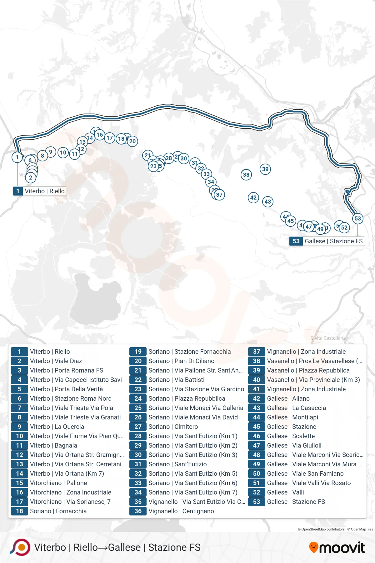 Linea COTRAL bus (Viterbo | Riello→Gallese | Stazione FS) - Percorsi e fermate sulla mappa