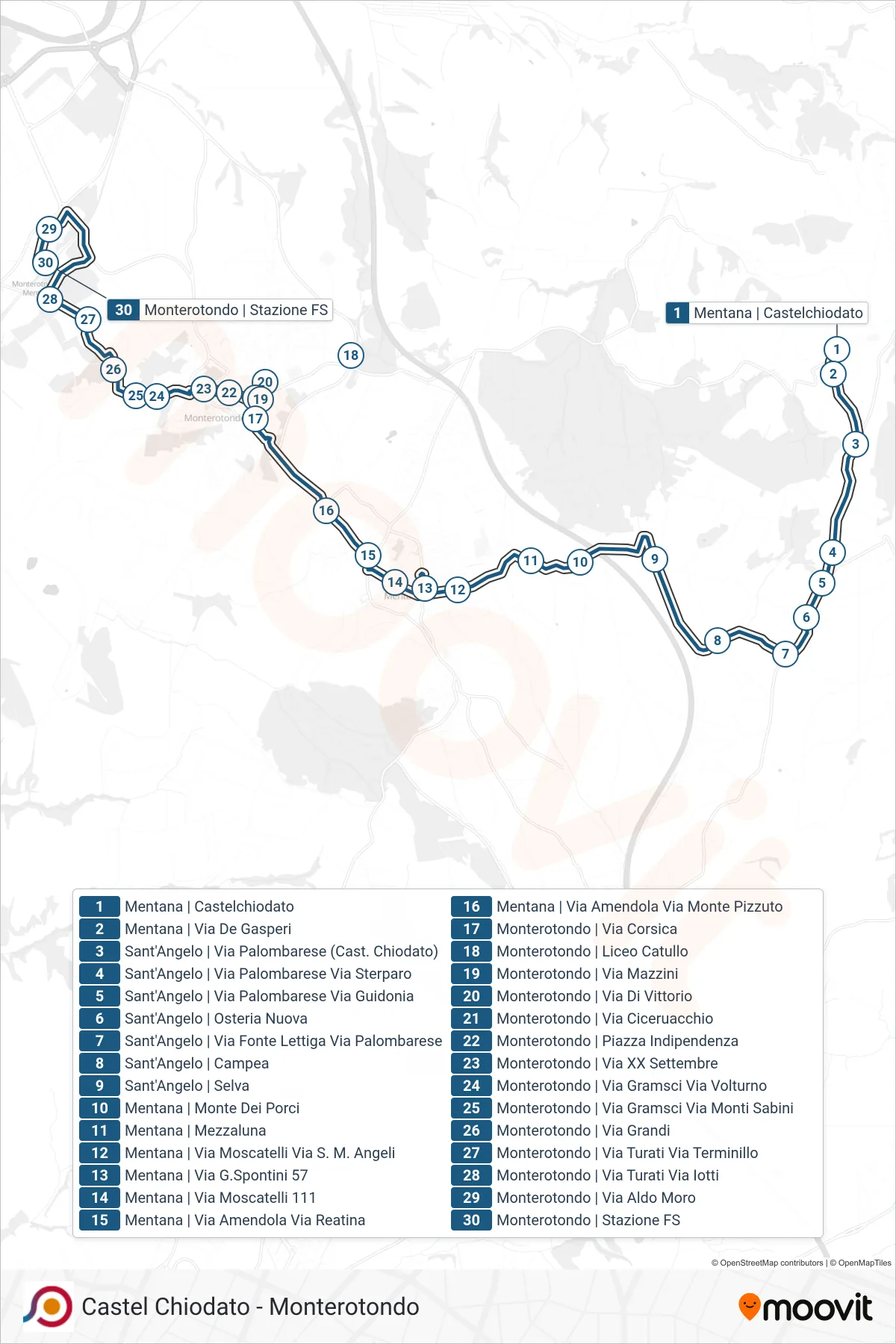 Linea COTRAL bus (Mentana | Castelchiodato→Monterotondo | Stazione FS) - Percorsi e fermate sulla mappa
