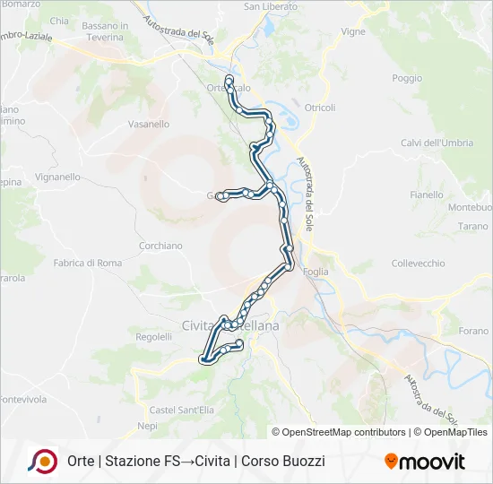 Percorso linea bus COTRAL