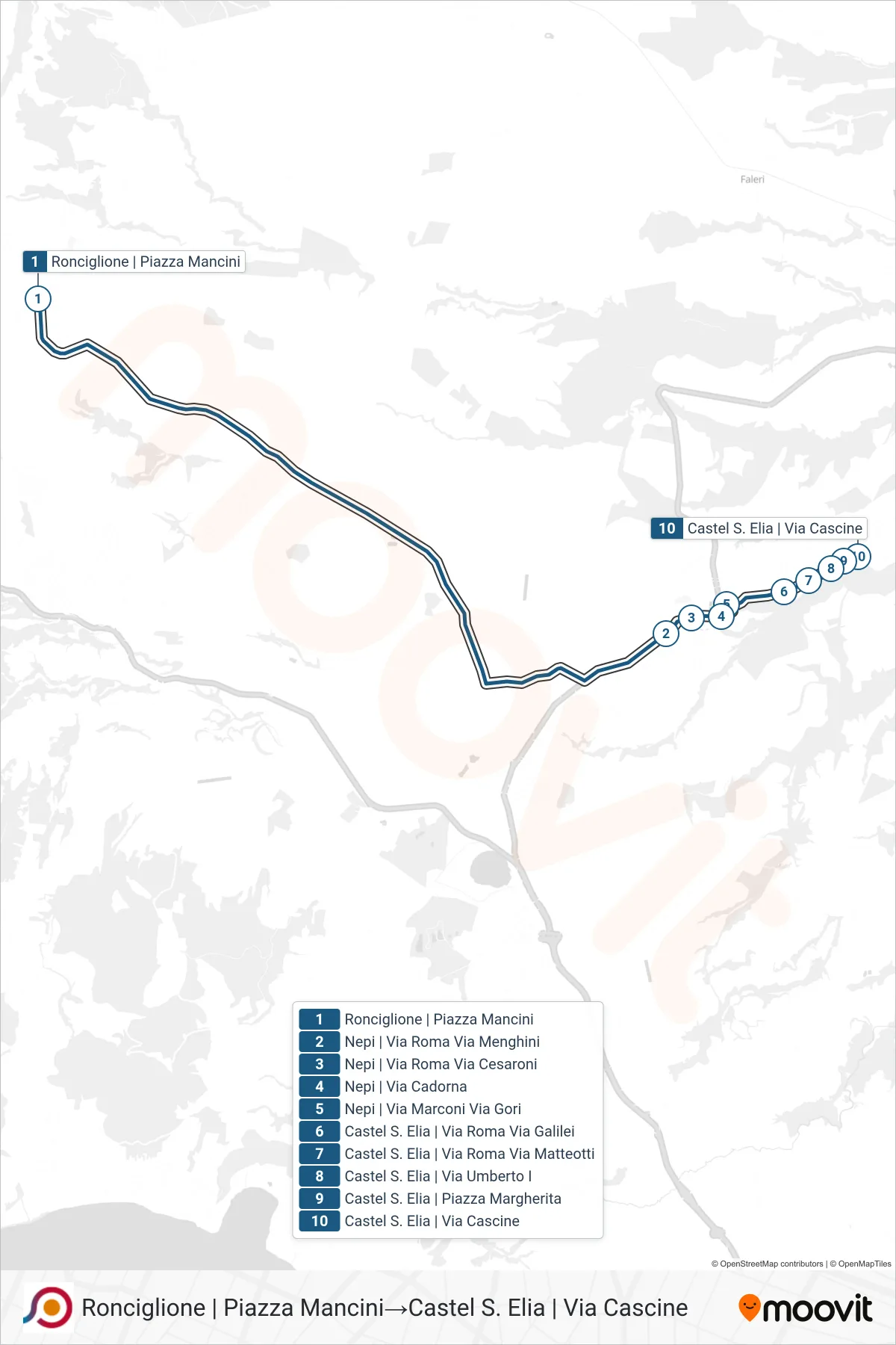 Linea COTRAL bus (Ronciglione | Piazza Mancini→Castel S. Elia | Via Cascine) - Percorsi e fermate sulla mappa