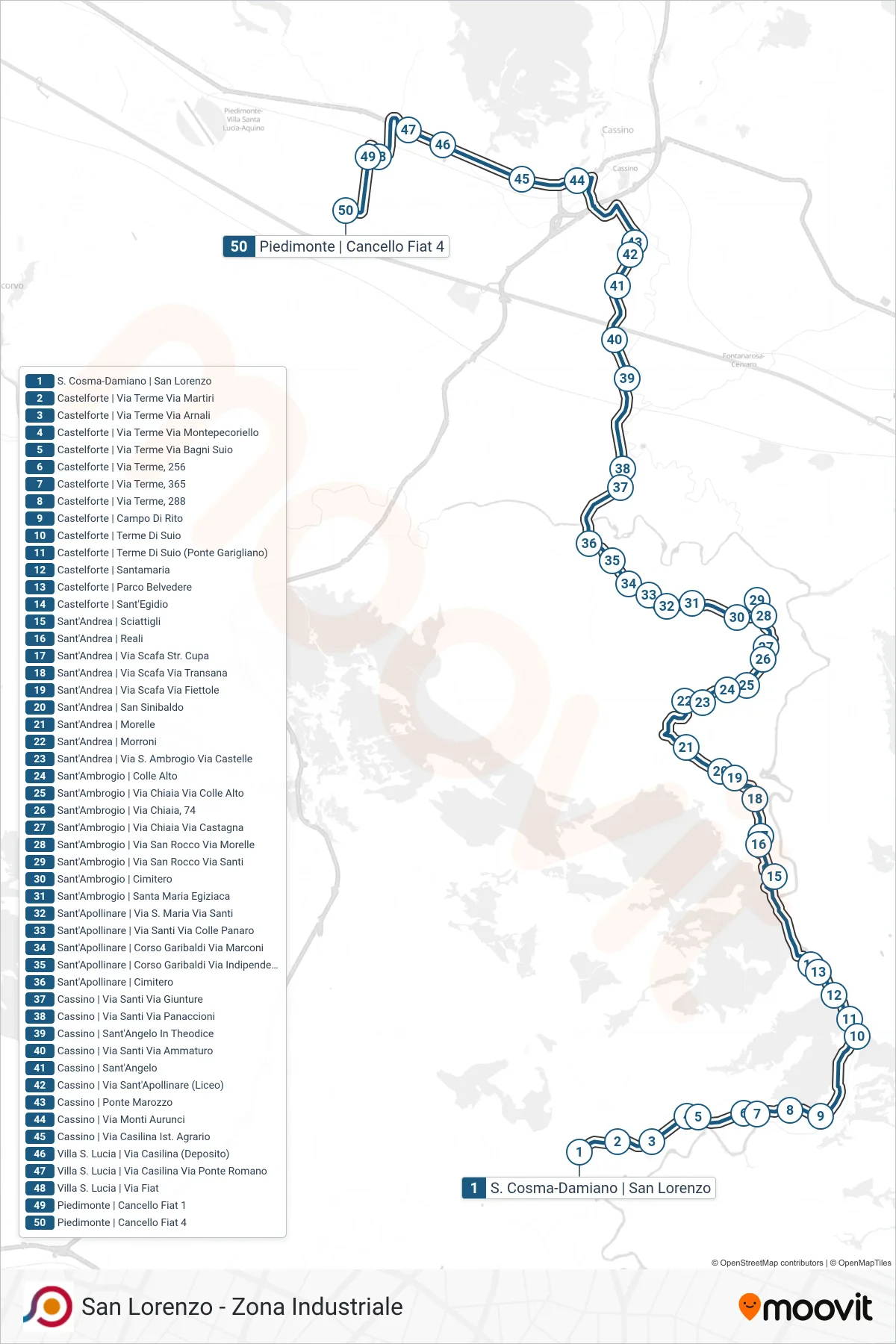 Linea COTRAL bus (S. Cosma-Damiano | San Lorenzo→Piedimonte | Cancello Fiat 4) - Percorsi e fermate sulla mappa