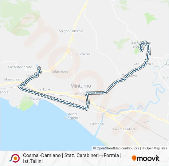 Percorso linea bus COTRAL