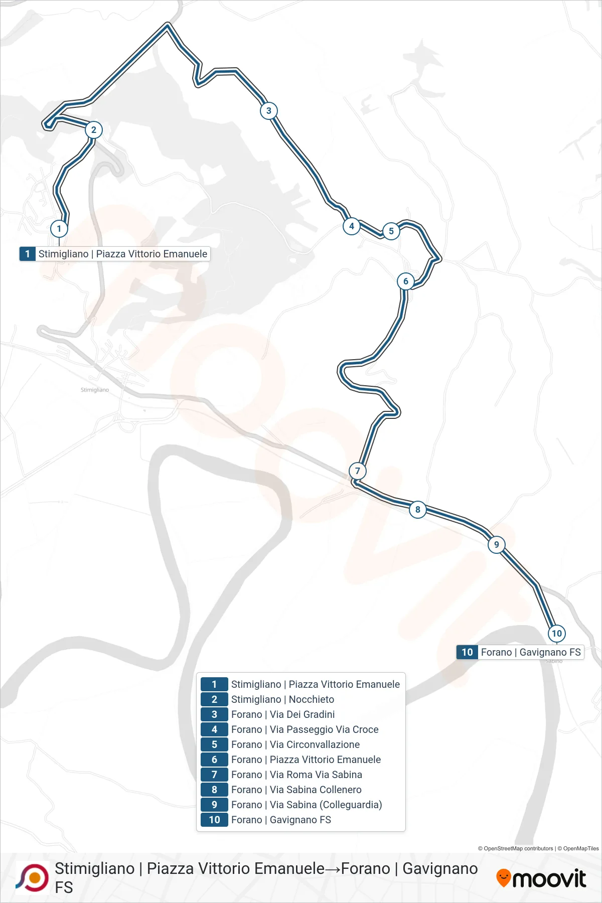 Linea COTRAL  bus (Stimigliano | Piazza Vittorio Emanuele‎→Forano | Gavignano FS) - Percorsi e fermate sulla mappa