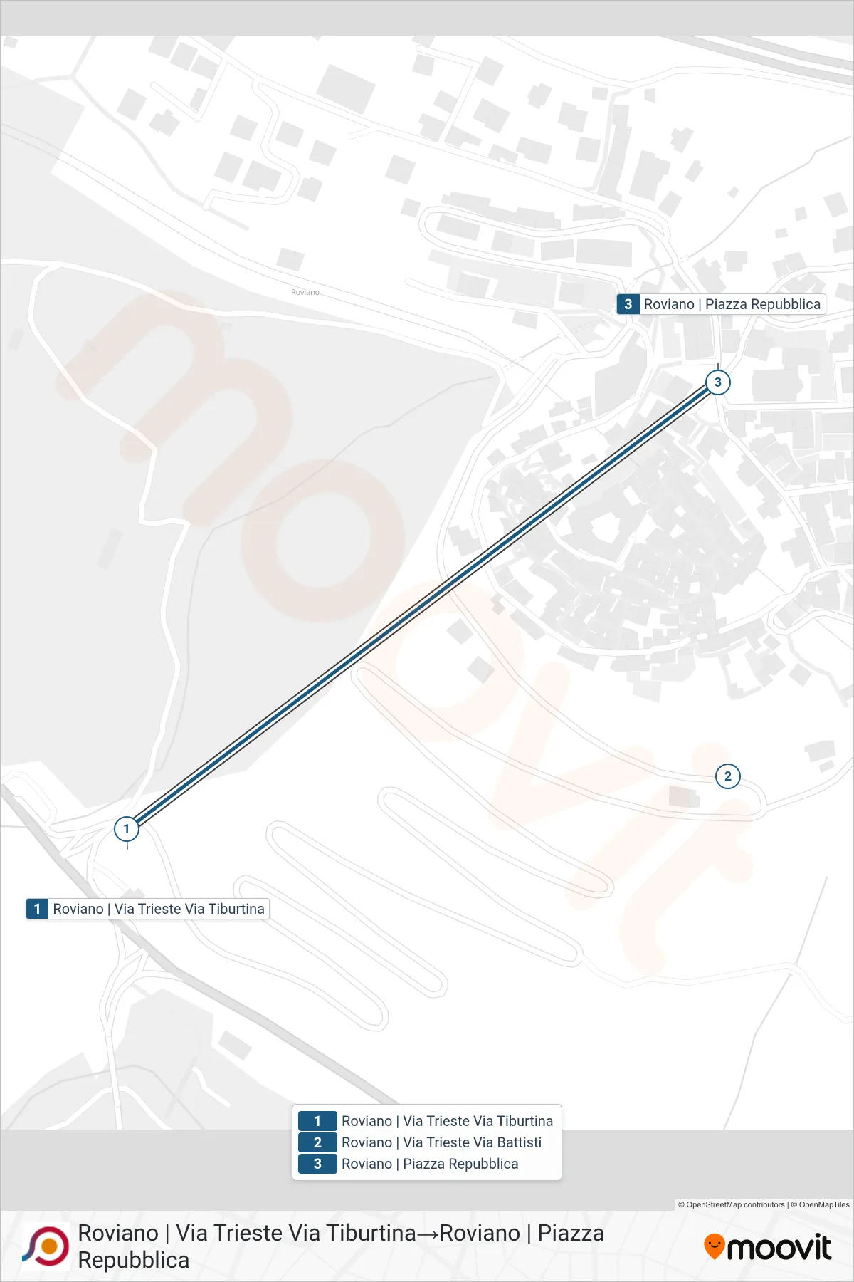 Linea COTRAL bus (Roviano | Via Trieste Via Tiburtina→Roviano | Piazza Repubblica) - Percorsi e fermate sulla mappa