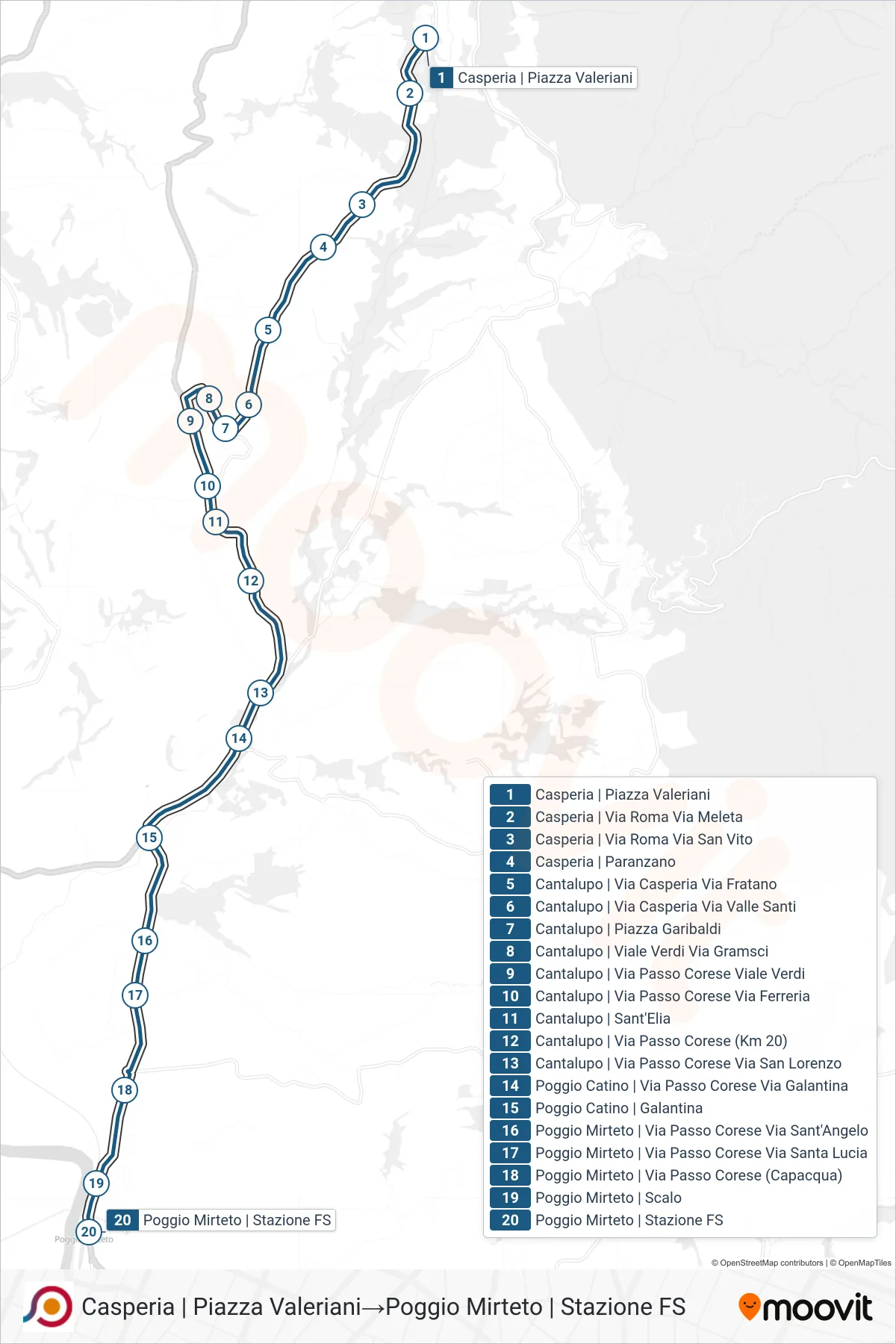 Linea COTRAL bus (Casperia | Piazza Valeriani→Poggio Mirteto | Stazione FS) - Percorsi e fermate sulla mappa