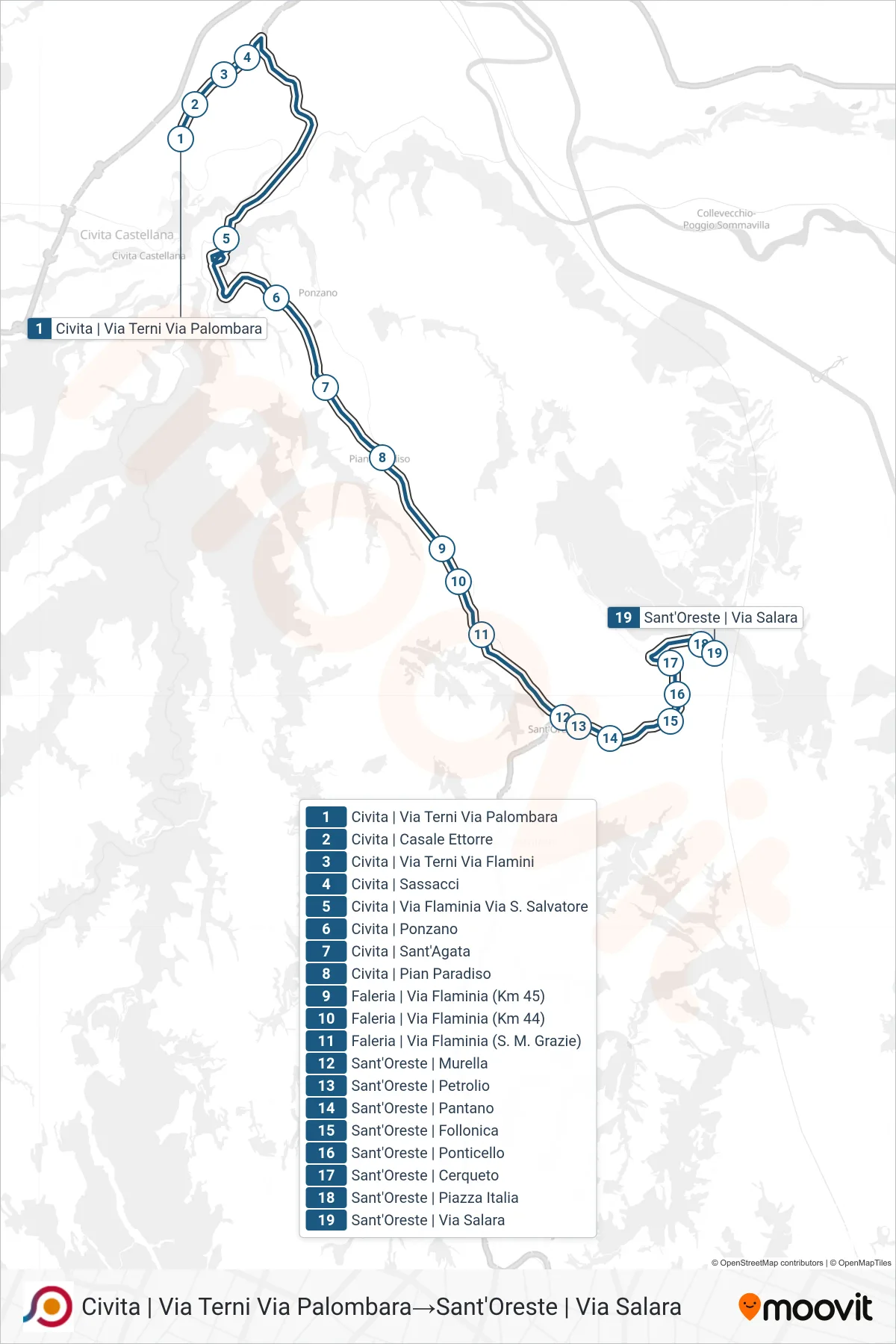 Linea COTRAL bus (Civita | Via Terni Via Palombara→Sant'Oreste | Via Salara) - Percorsi e fermate sulla mappa
