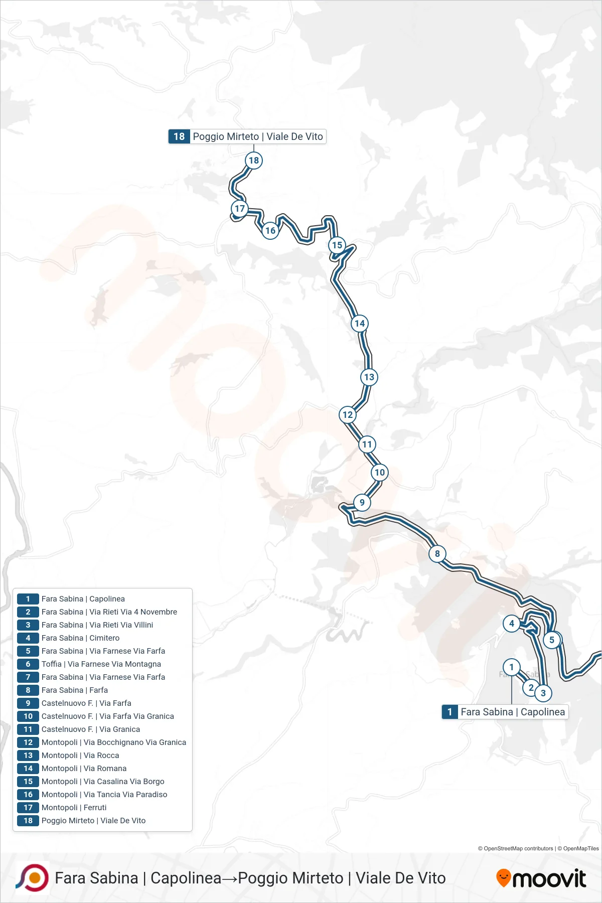 Linea COTRAL bus (Fara Sabina | Capolinea→Poggio Mirteto | Viale De Vito) - Percorsi e fermate sulla mappa