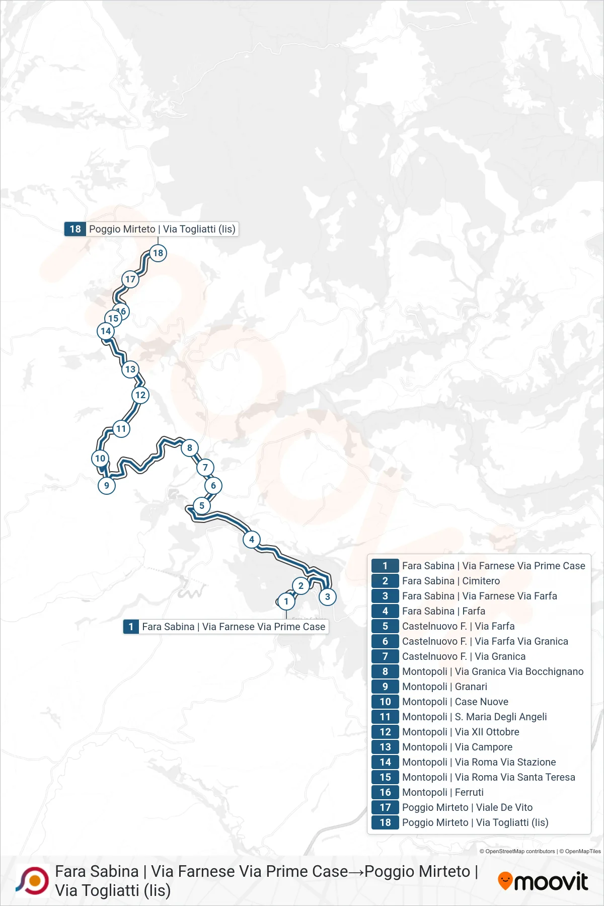 Linea COTRAL bus (Fara Sabina | Via Farnese Via Prime Case→Poggio Mirteto | Via Togliatti (Iis)) - Percorsi e fermate sulla mappa